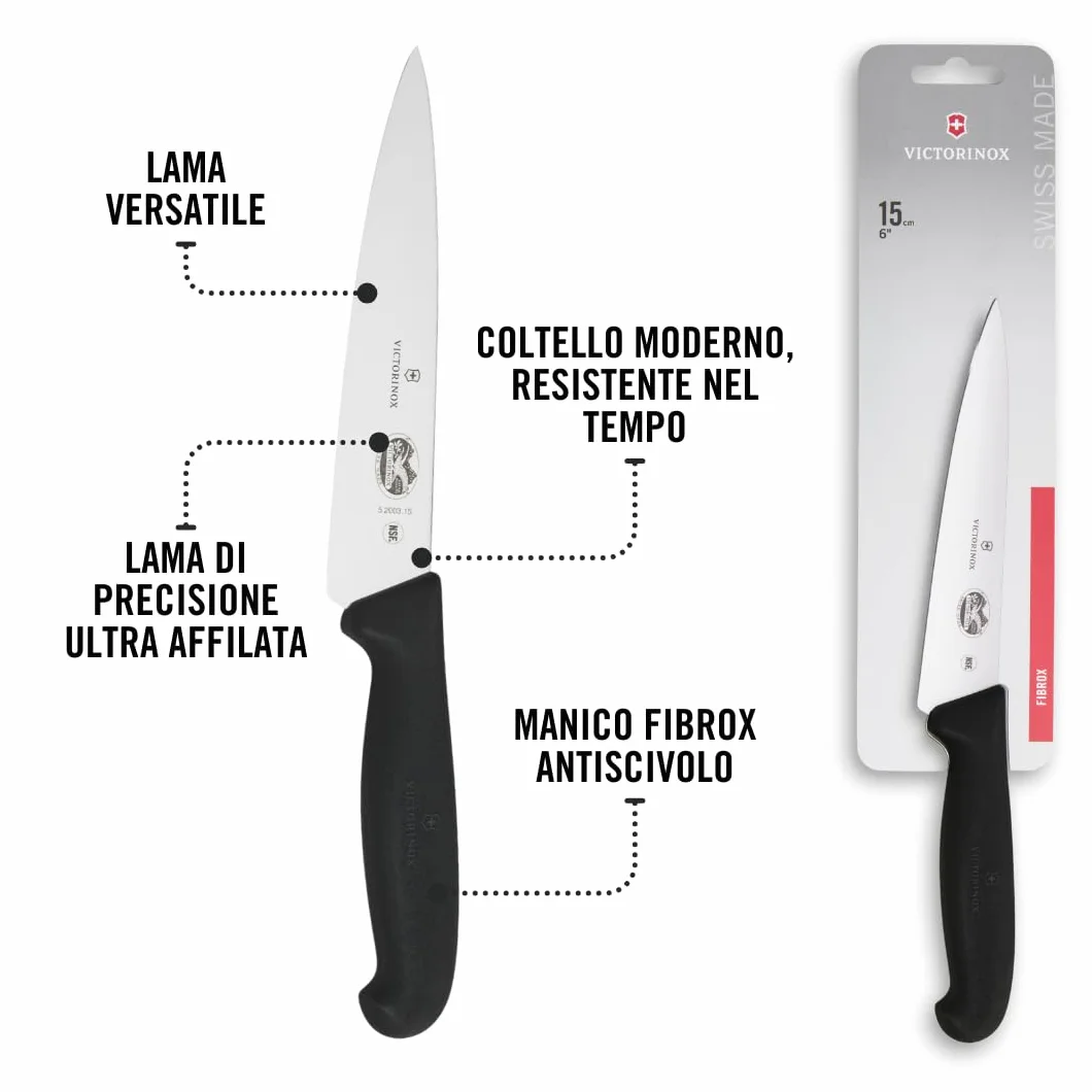 Victorinox Fibrox Coltello da Chef 15 cm Lama Dritta Acciaio Inossidabile Nero