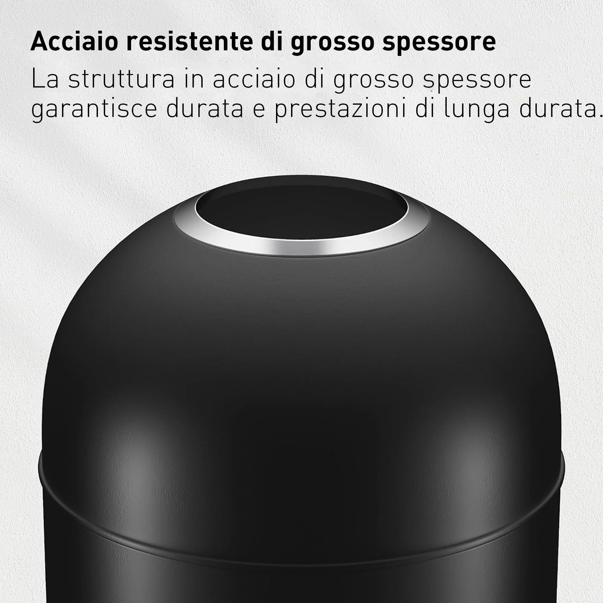 EKO Pattumiera 30L Eternal Nero Opaco Acciaio Inossidabile Uso Commerciale, per Interni ed Esterni, Pattumiera in Metallo Extra Large per Casa Ufficio Secchio Interno in Metallo.