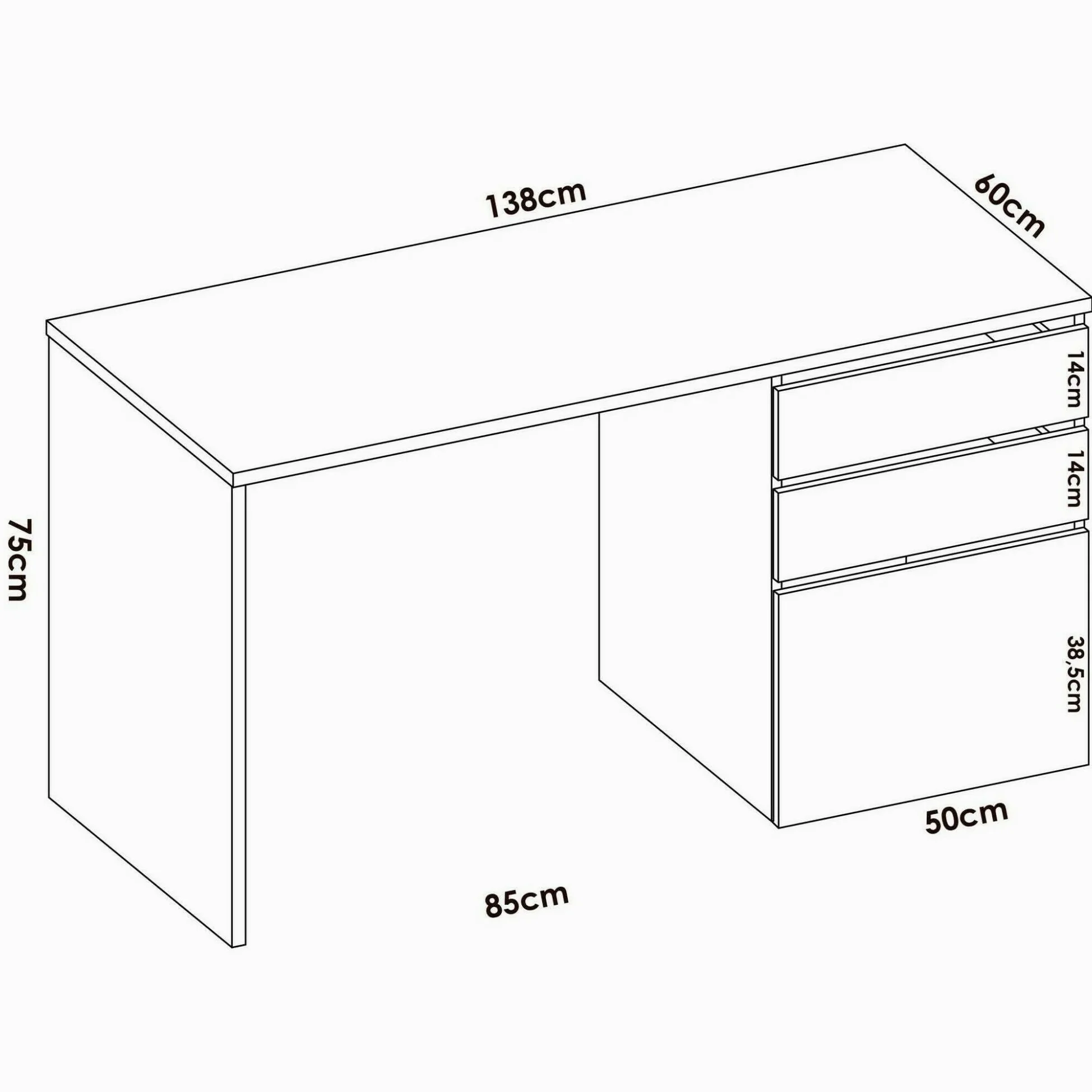 Dmora - Scrivania Lagoni, Scrittoio multiuso da ufficio o cameretta, Tavolo da studio lineare con 2 cassetti e 1 anta, 139x60h75 cm, Bianco