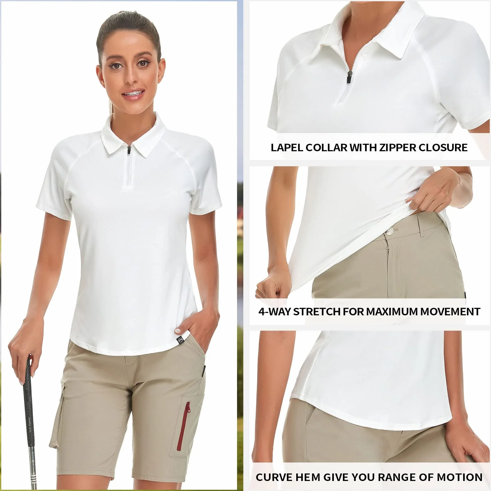 Soneven Polo Donna Manica Corta Eleganti Camicetta Scozzese Cerniera 1/4 Traspirante Ad Asciugatura Rapida per Golf Tennis Tempo Libero