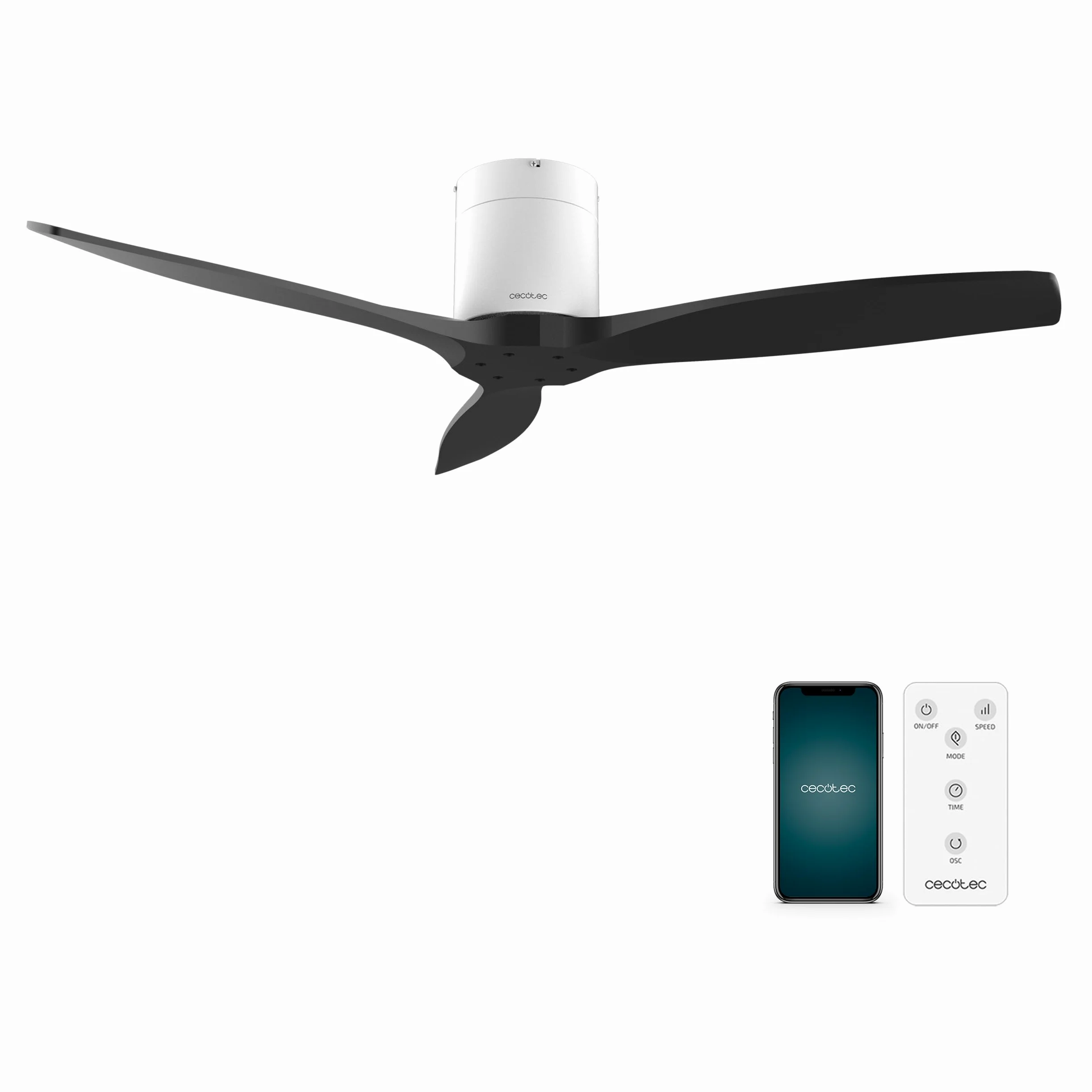 Cecotec - Ventilatori da Soffitto EnergySilence Aero 5500 Aqua White&Black Connected - 40 W, Diametro 132 cm, Wi-Fi, Protezione IP44, Timer 8 Ore, 3 Pale, 6 Velocità, Estate/Inverno