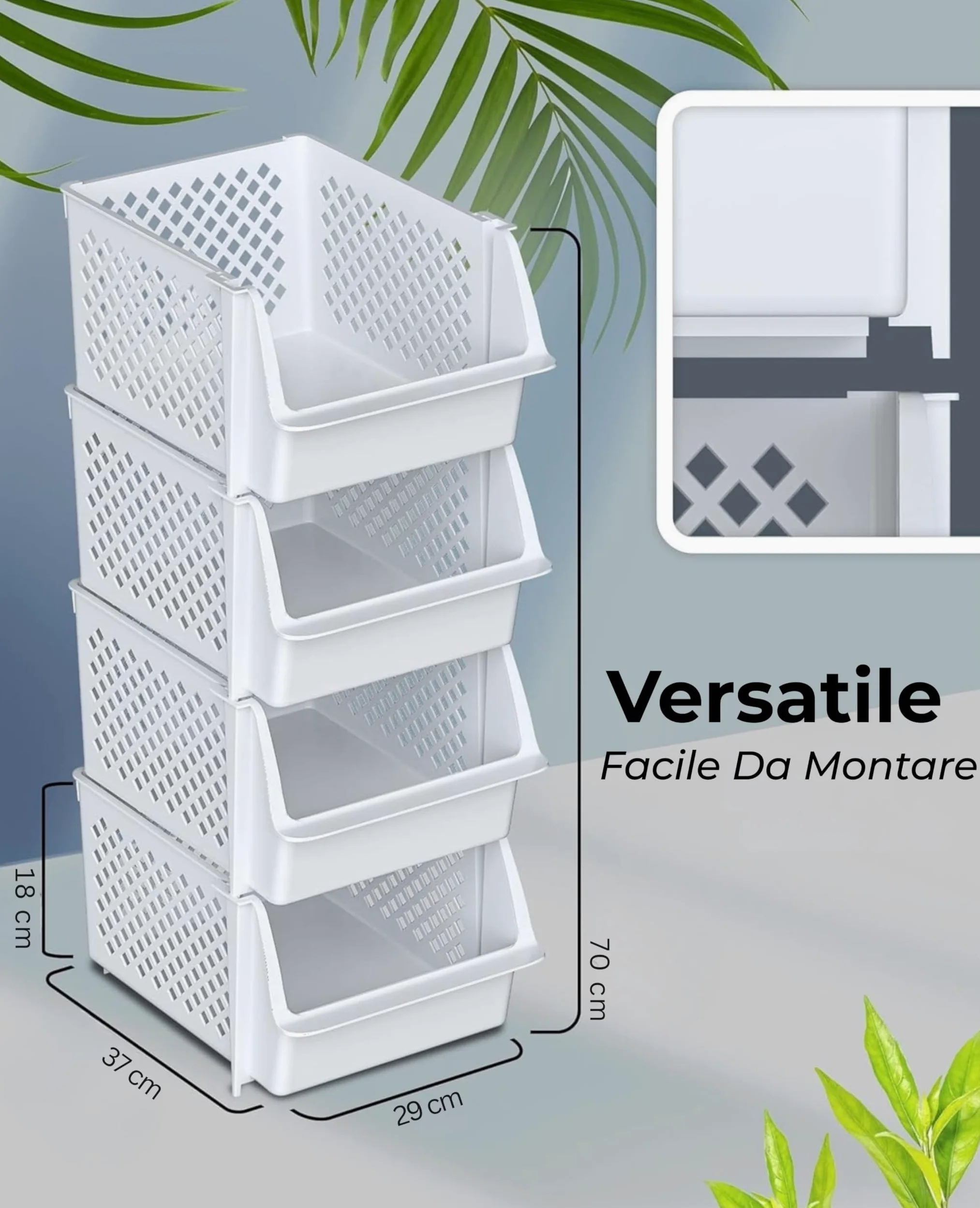 Skywin Contenitori Impilabili Set Da 4, Apertura Frontale | Organizer Dispensa Con Apertura Frontale, Ceste In Plastica Impilabili, Set Da 4, Per Cucina E Garage