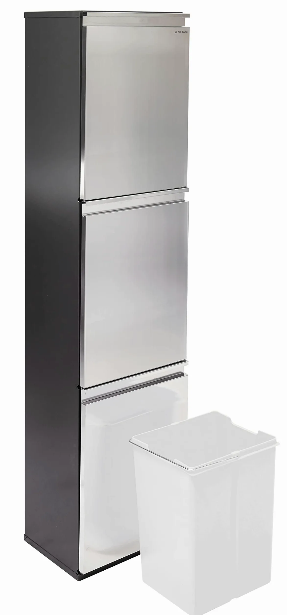 Arregui Vario CR305 Pattumiera Differenziata 3 Scomparti | 3 x 16L (48L) | Contenitore in Acciaio Inox | Mobile per Raccolta Differenziata | Cestino per Spazzatura da Cucina e Ufficio
