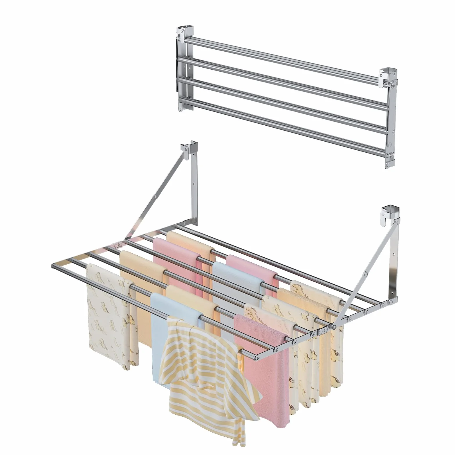 Innotic Stendibiancheria da parete 80 cm 8 barre pieghevole resistente alla ruggine per esterni argento