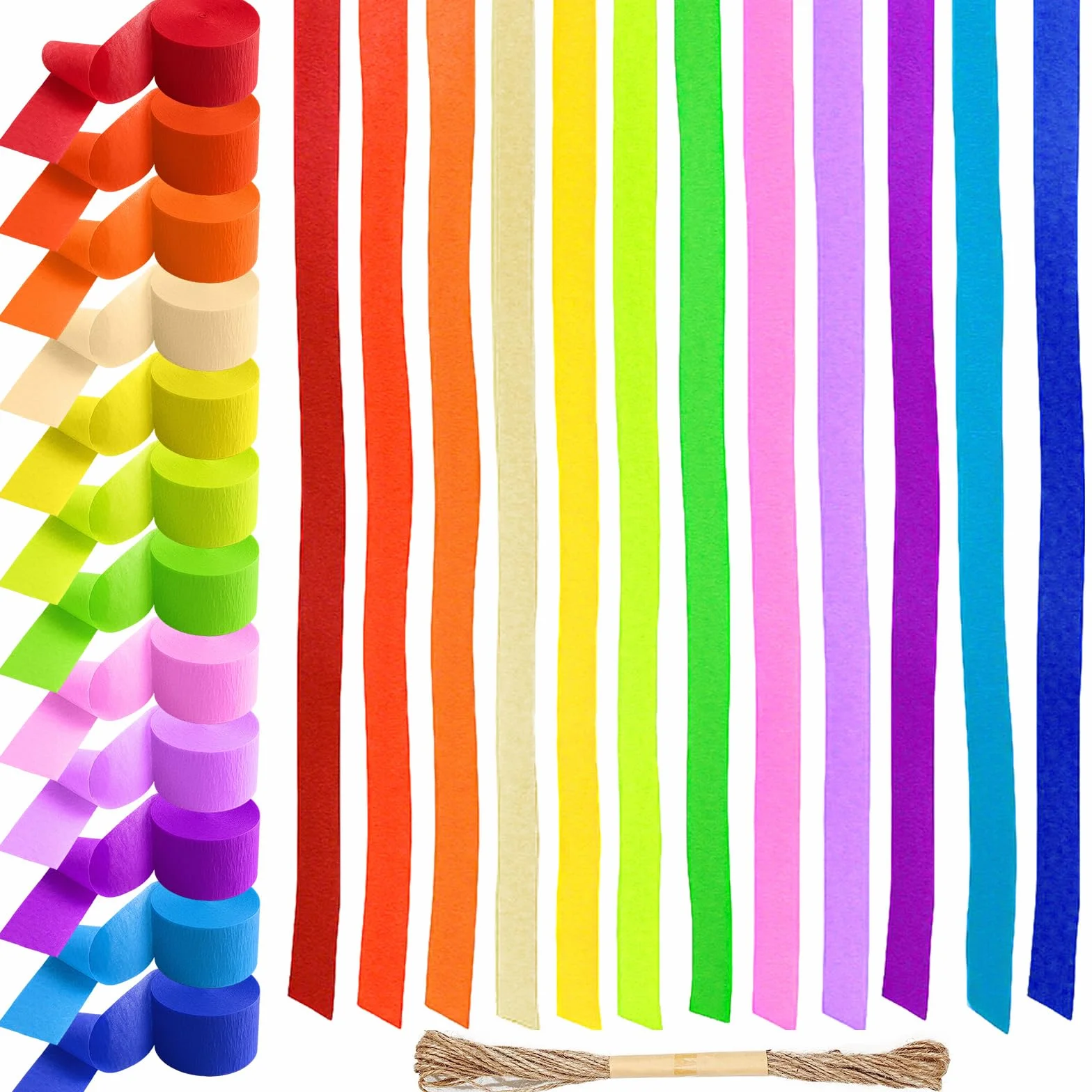 Nadinsta 12 Rotoli Nastro Carta Crespata 4,5 Cm x 25 m Carta Crespa Colorata Decorativa Stelle Filanti