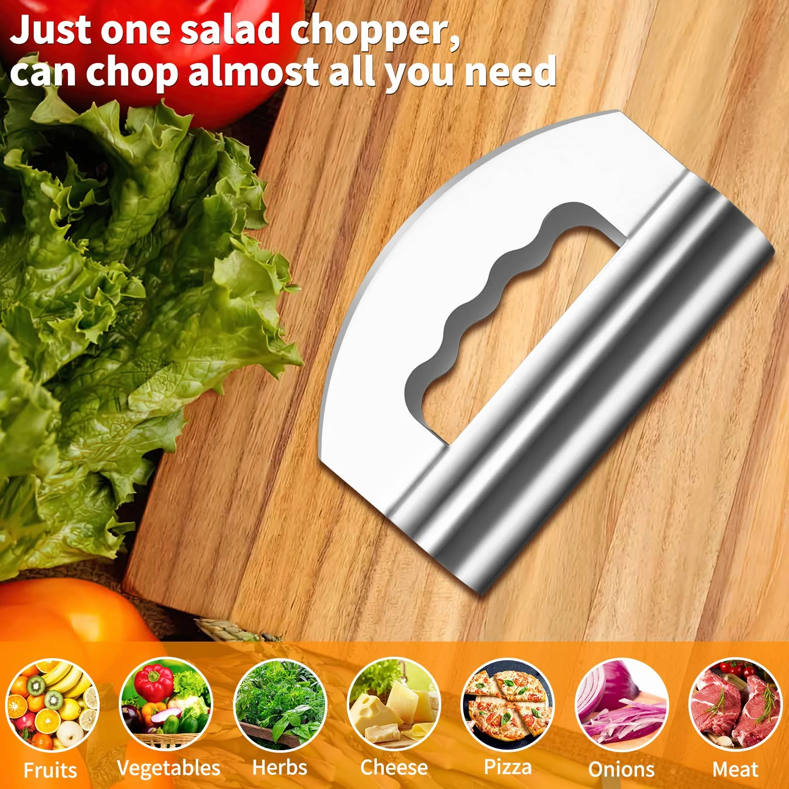 Tritatutto per insalata con coperchio protettivo, coltelli portatili in acciaio inox con doppia lama per lattuga e verdure, facile da macinare verdure, utensile da cucina per insalata per