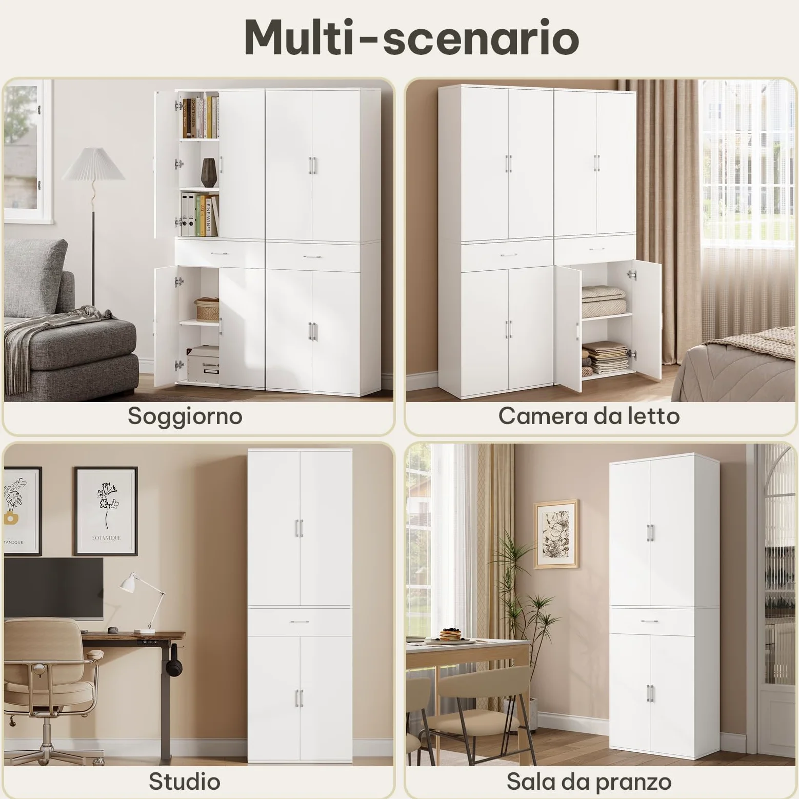 eSituro Armadio per Ufficio, Armadio per Archiviazione, 3 Ripiani Regolabili, 1 Cassetto, Legno Ingegnerizzato, 60x34x180 cm, Bianco