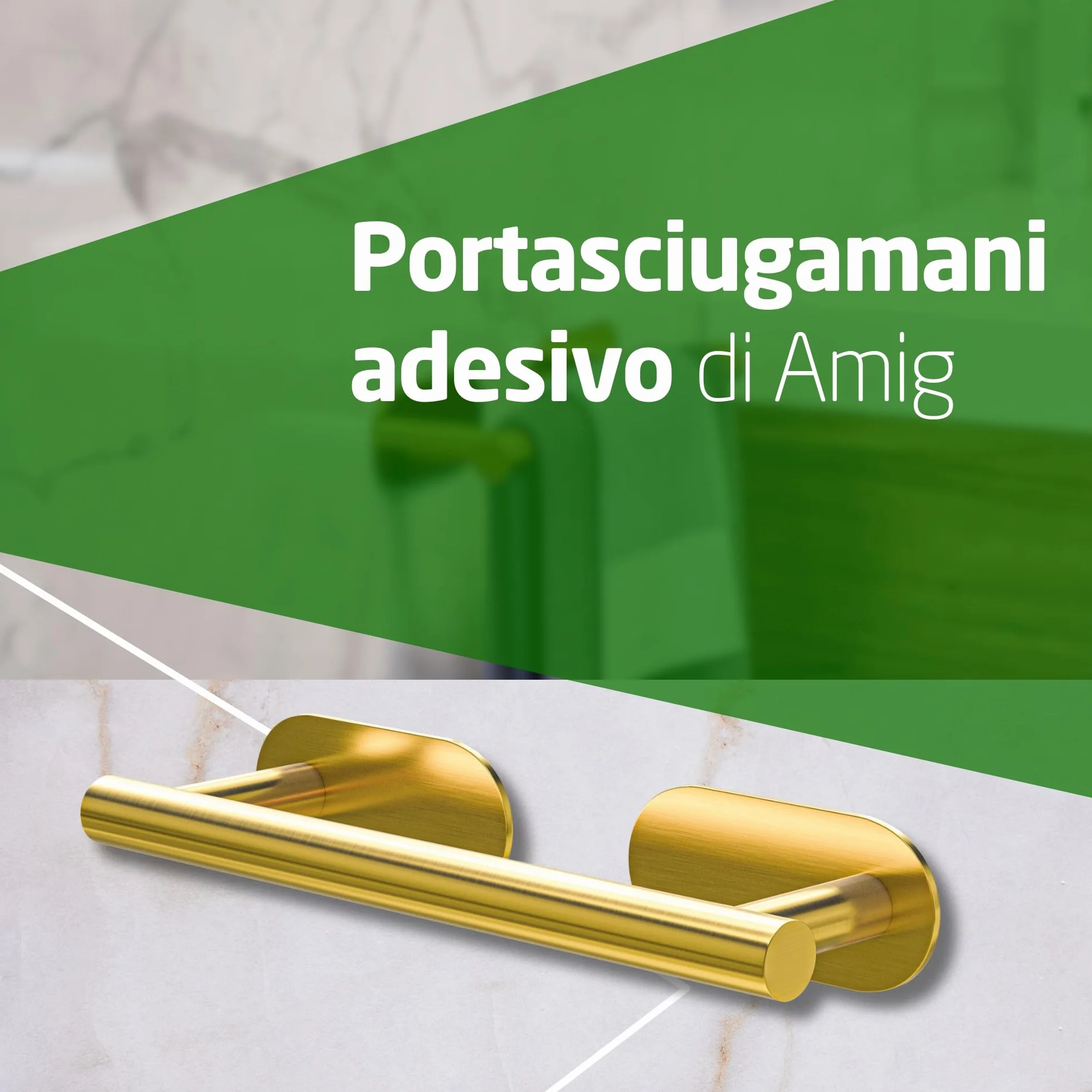 Portasciugamani adesivo da bagno Mod. Ea-1 230 x Ø19 x 70 x 45 mm Acciaio inossidabile Oro opaco