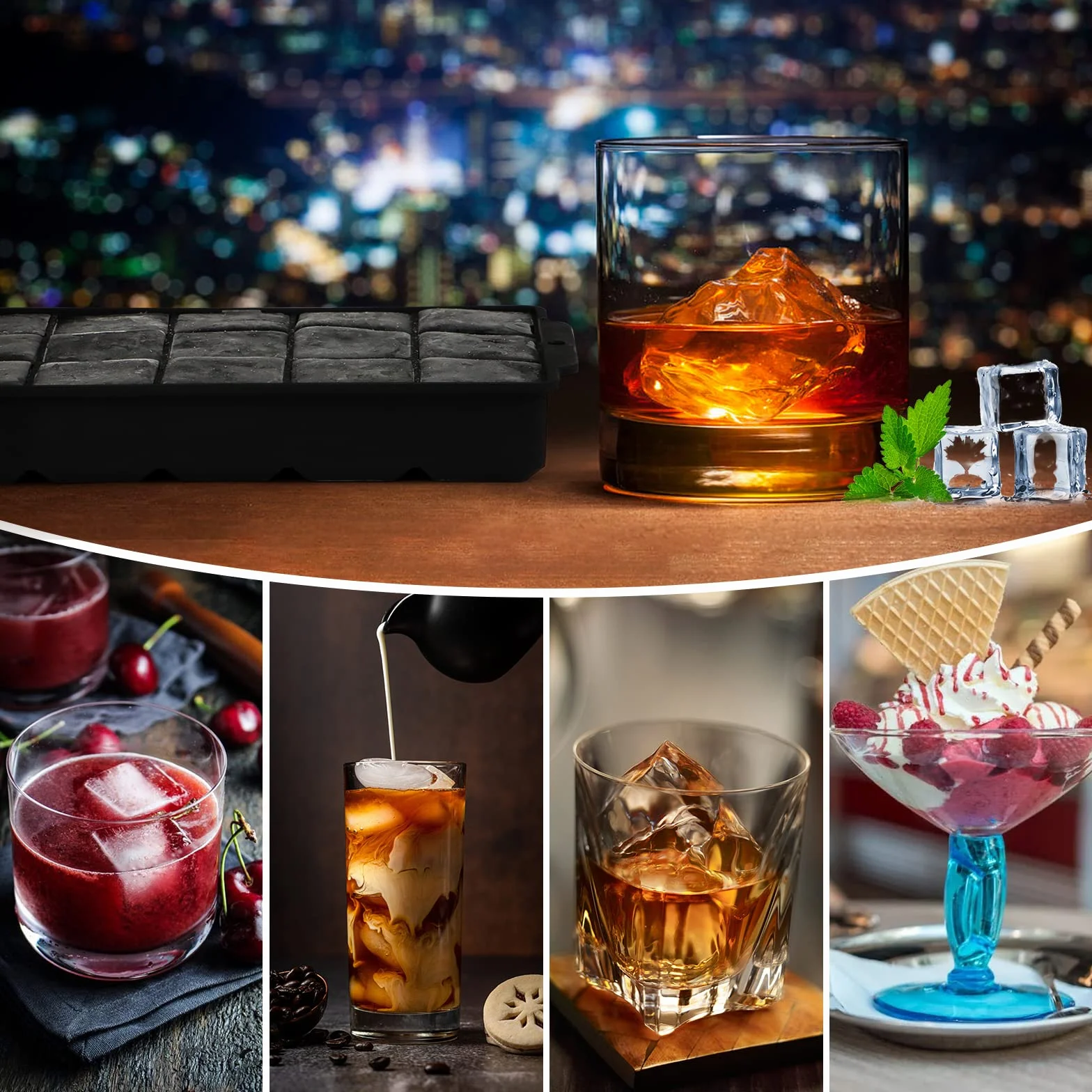 Stampi Ghiaccio Silicone JOPHEK 30 Cubetti 3,5cm Quadrati per Cocktail