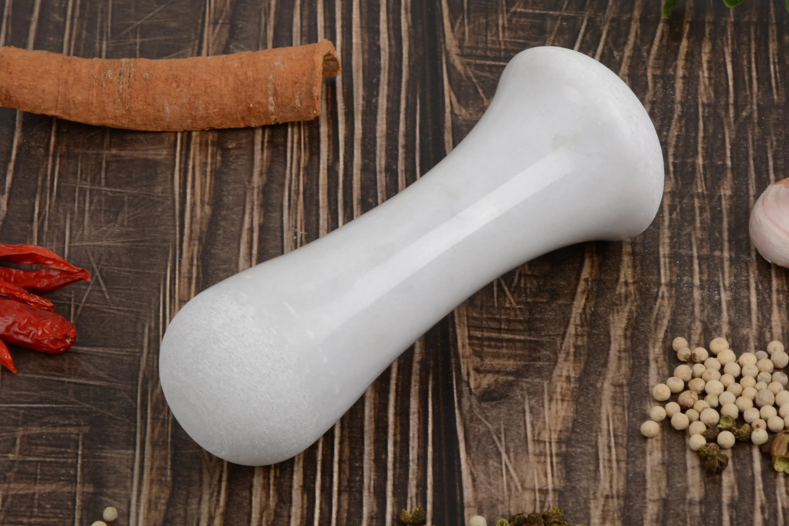 Tianman - Pestello di ricambio in marmo, 15 cm di lunghezza, lucidato, utilizzabile su entrambi i lati (il mortaio non è incluso) (marmo bianco lucidato)