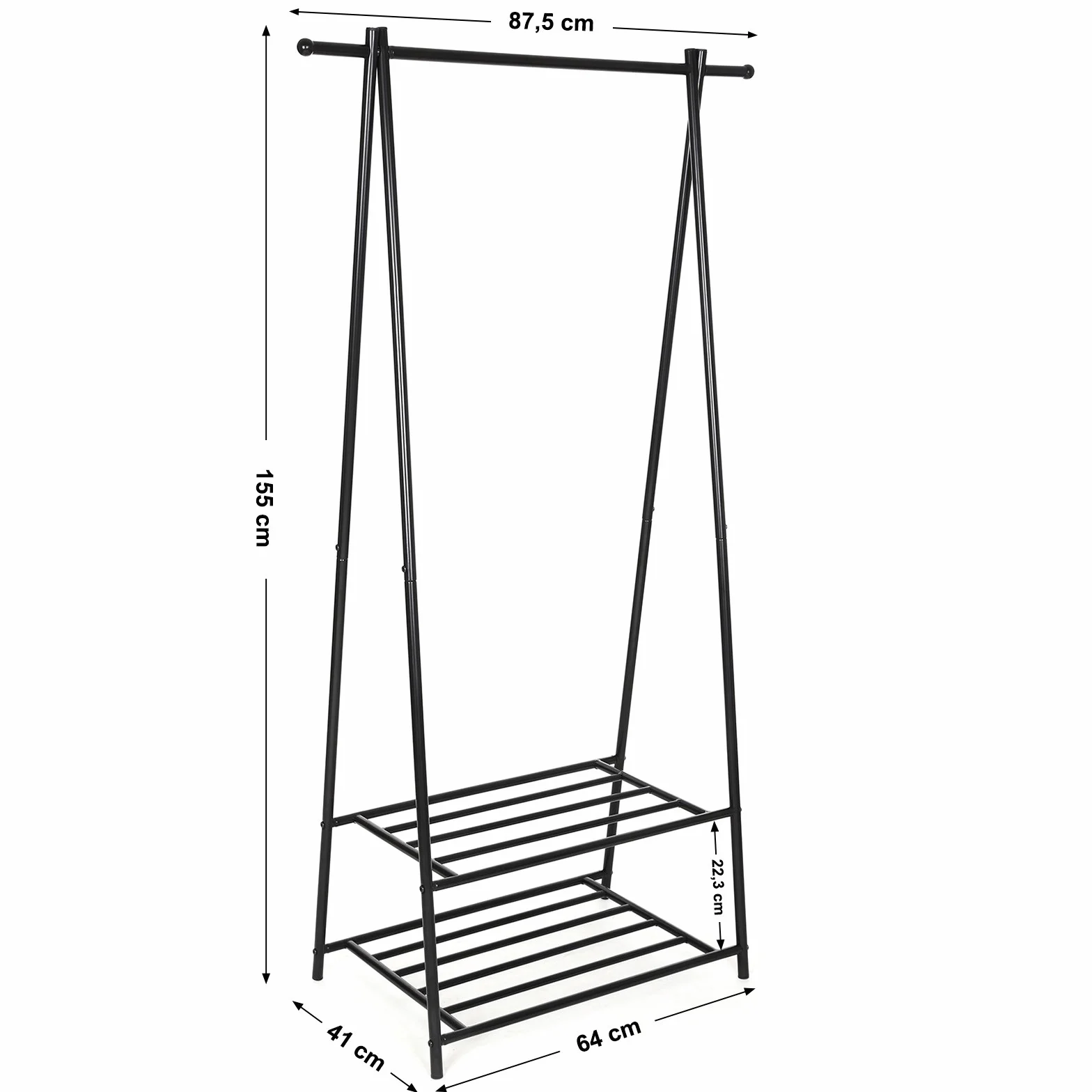 SONGMICS Appendiabiti con 2 Ripiani Portaoggetti Portascarpe, Struttura in Metallo, Salvaspazio, Ideale in Camera da Letto, Corridoio, Ufficio e Altre Stanze, Nero HSR05B