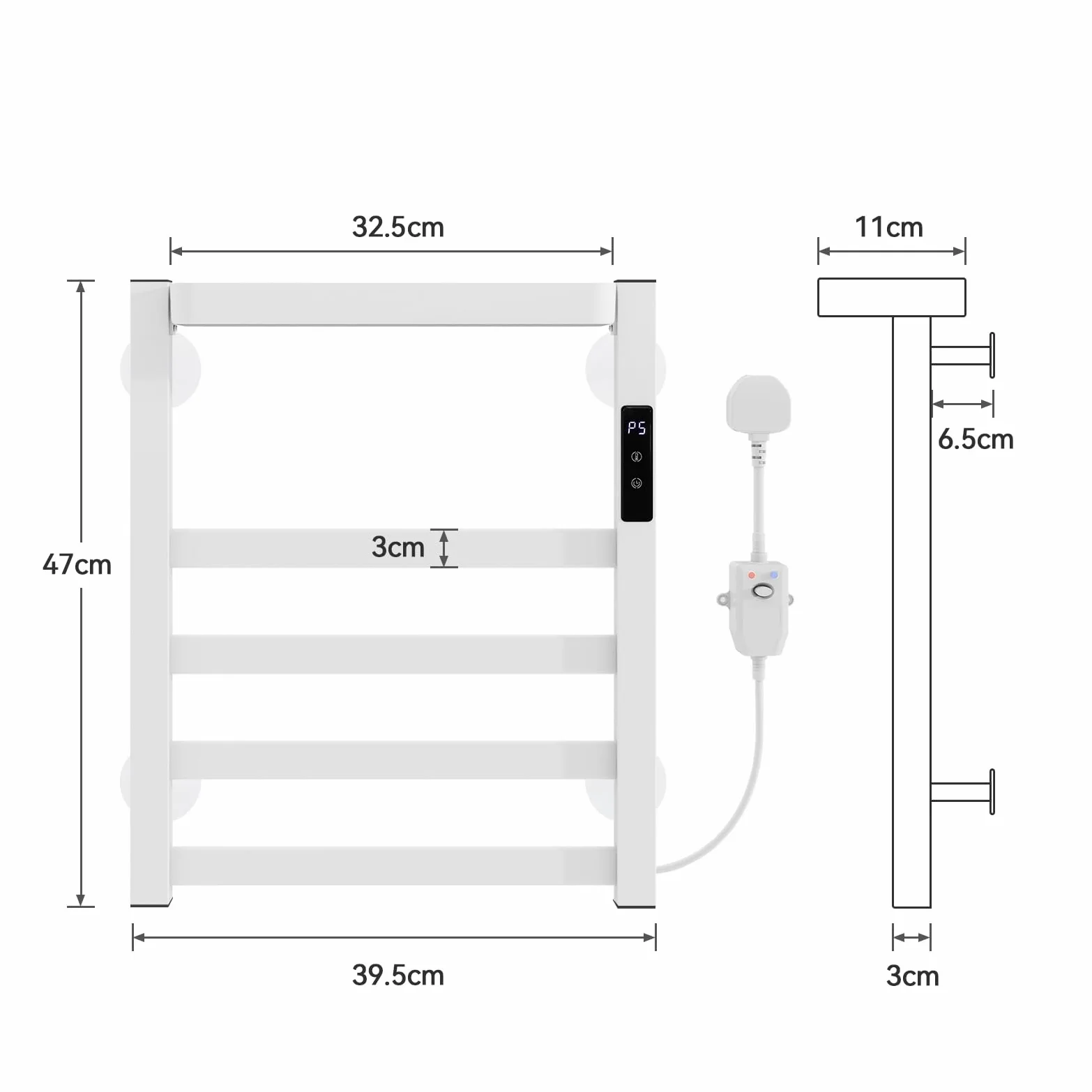 YU YUSING Scaldasalviette Elettrico Bagno 47x40x11cm, Termoarredo Bagno Intelligente con Un Ripiano, Asciugamani con Radiatore da Parete, Portasciugamani, 72W, Display LED, Touch Contro, Bianco