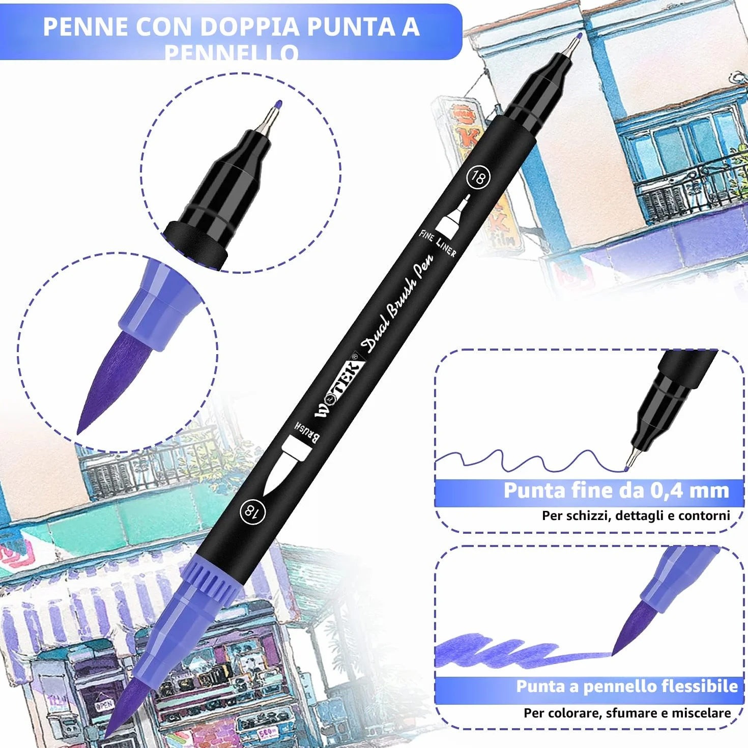 Peakness Pennarelli Doppia Punta Brush Pen, 40 Colori, Punta Fine 0,4 mm e 1-4 mm, per Calligrafia e Disegno