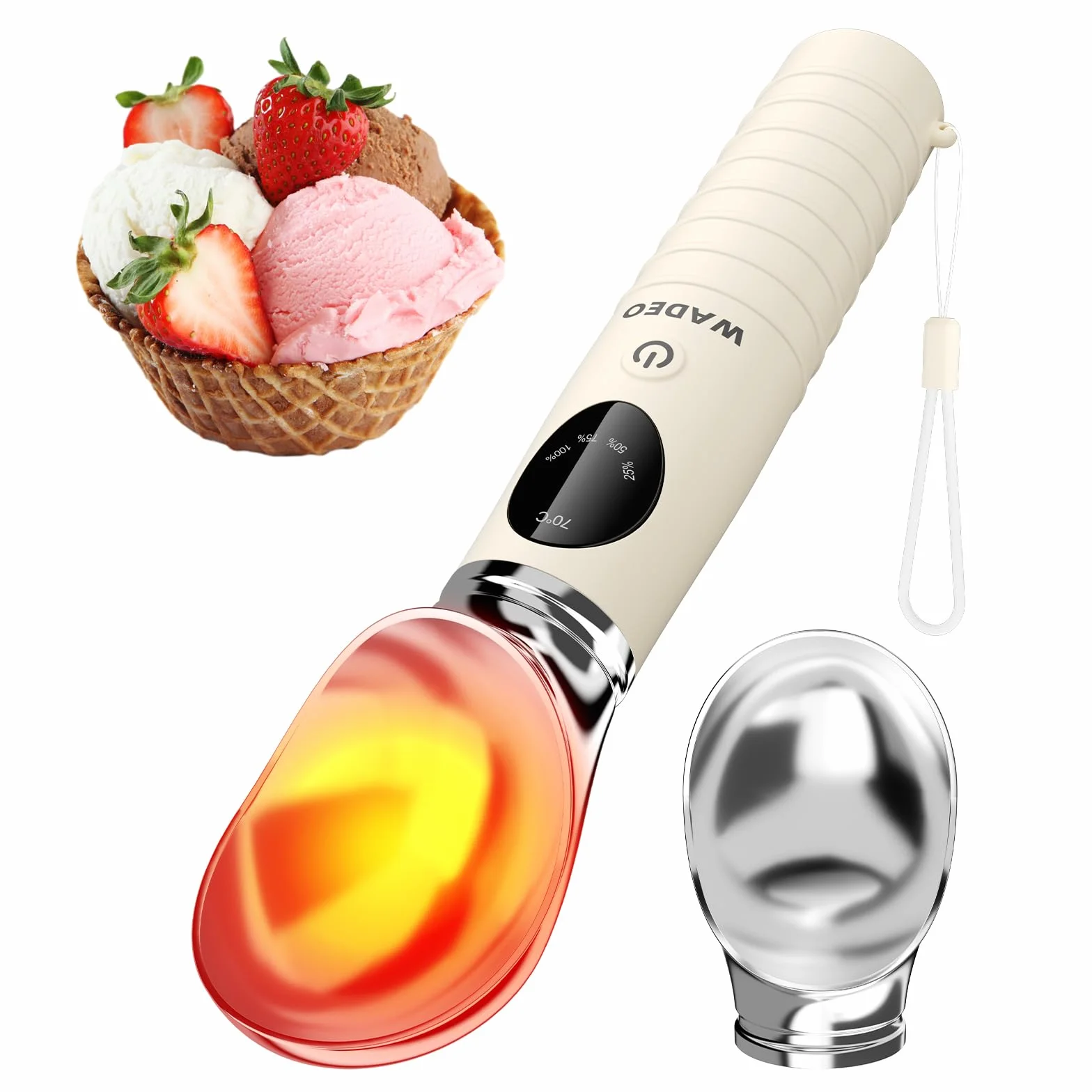 Cucchiaio per Gelato Riscaldabile Ricaricabile WADEO, 4 Temperature 40-70°C, Display LED