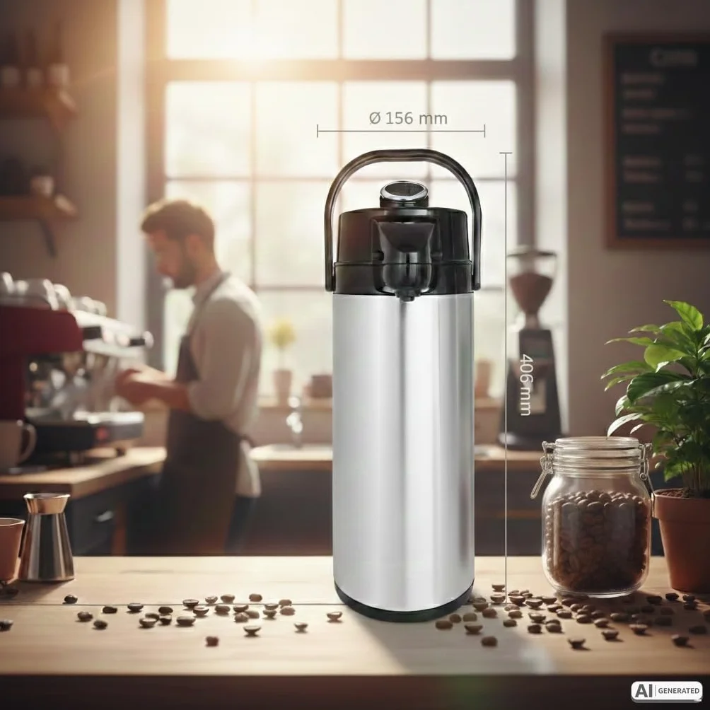 Caraffa termica a pompa 2,2 l in acciaio inox con interno in vetro per bevande calde e fredde