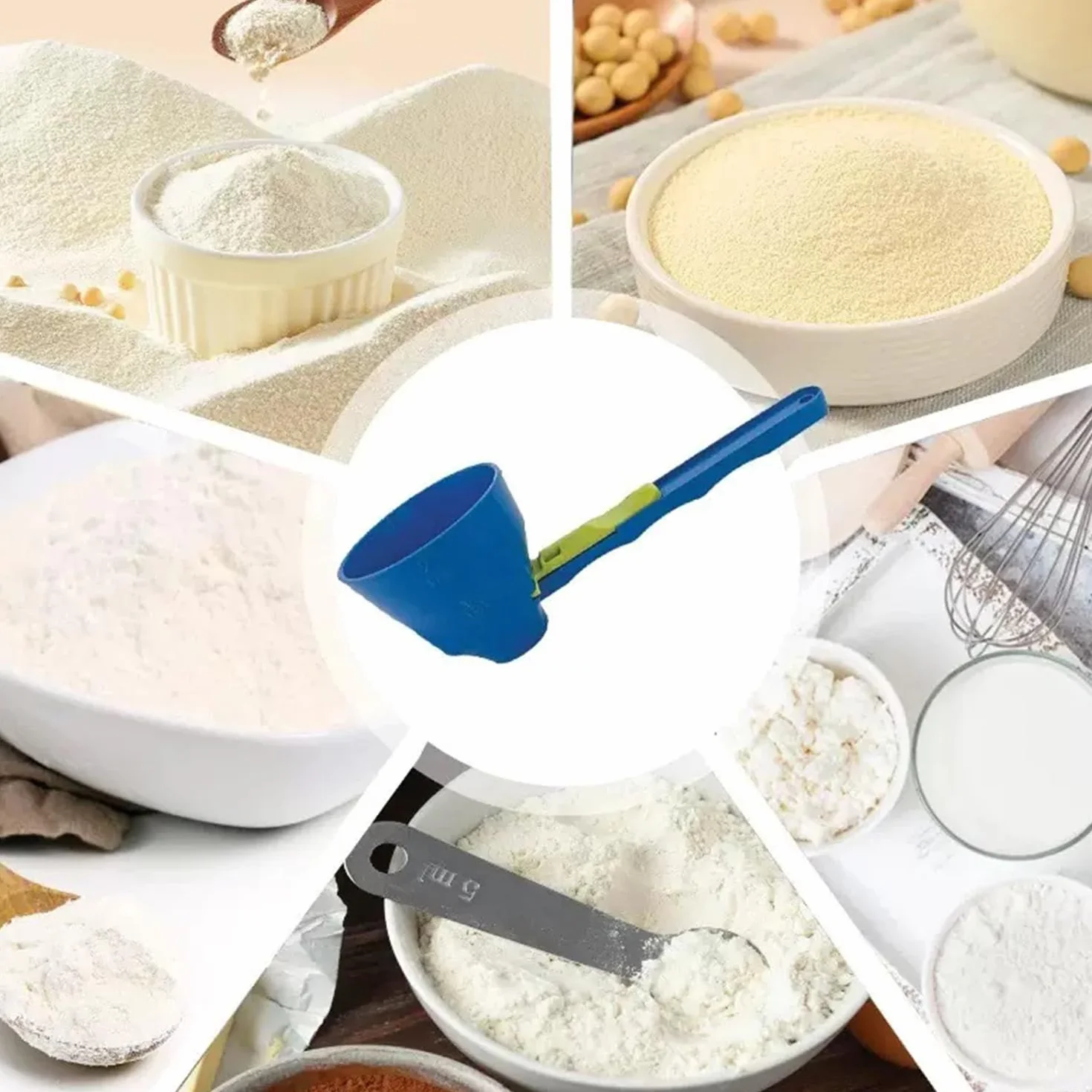 4pcs Cucchiai Scorrevoli Proteine Polvere Imbuto scoop Scoop imbuto cucina setaccio scorrevole imbuto misurino utensili da cucina per misurazione precisa Proteine Polvere