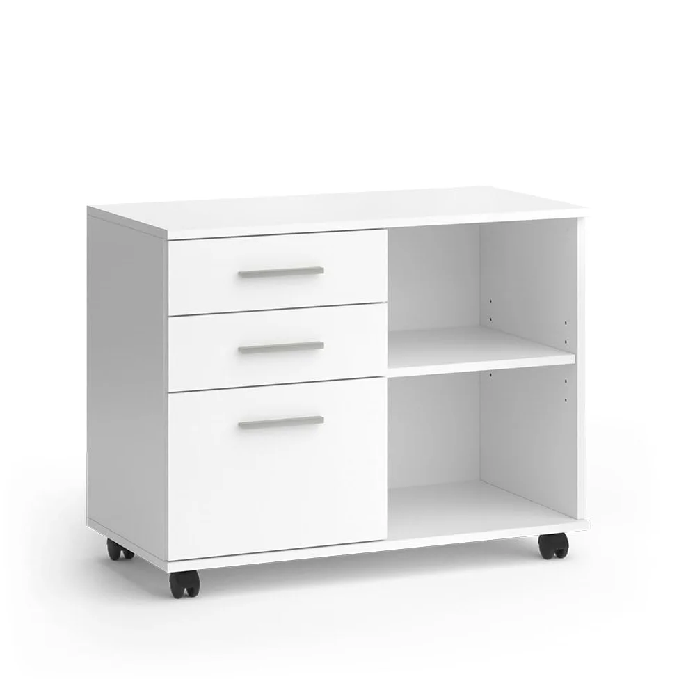Vicco Piedistalli mobili Delf, Bianco, 40 x 80 cm con 3 cassetti, utilizzabile in modo flessibile con ruote per un facile cambio di posizione