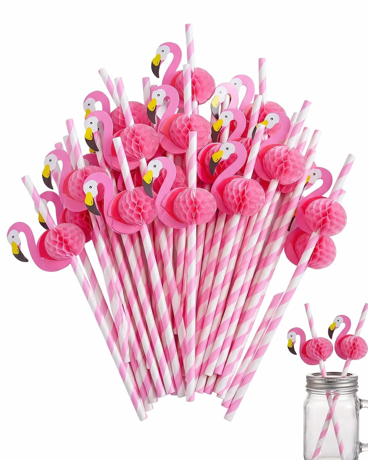 Cannucce di Carta 50 Pezzi, Design Fenicottero, Ecologiche e Monouso per Cocktail, Feste di Compleanno ed Eventi Tropicali