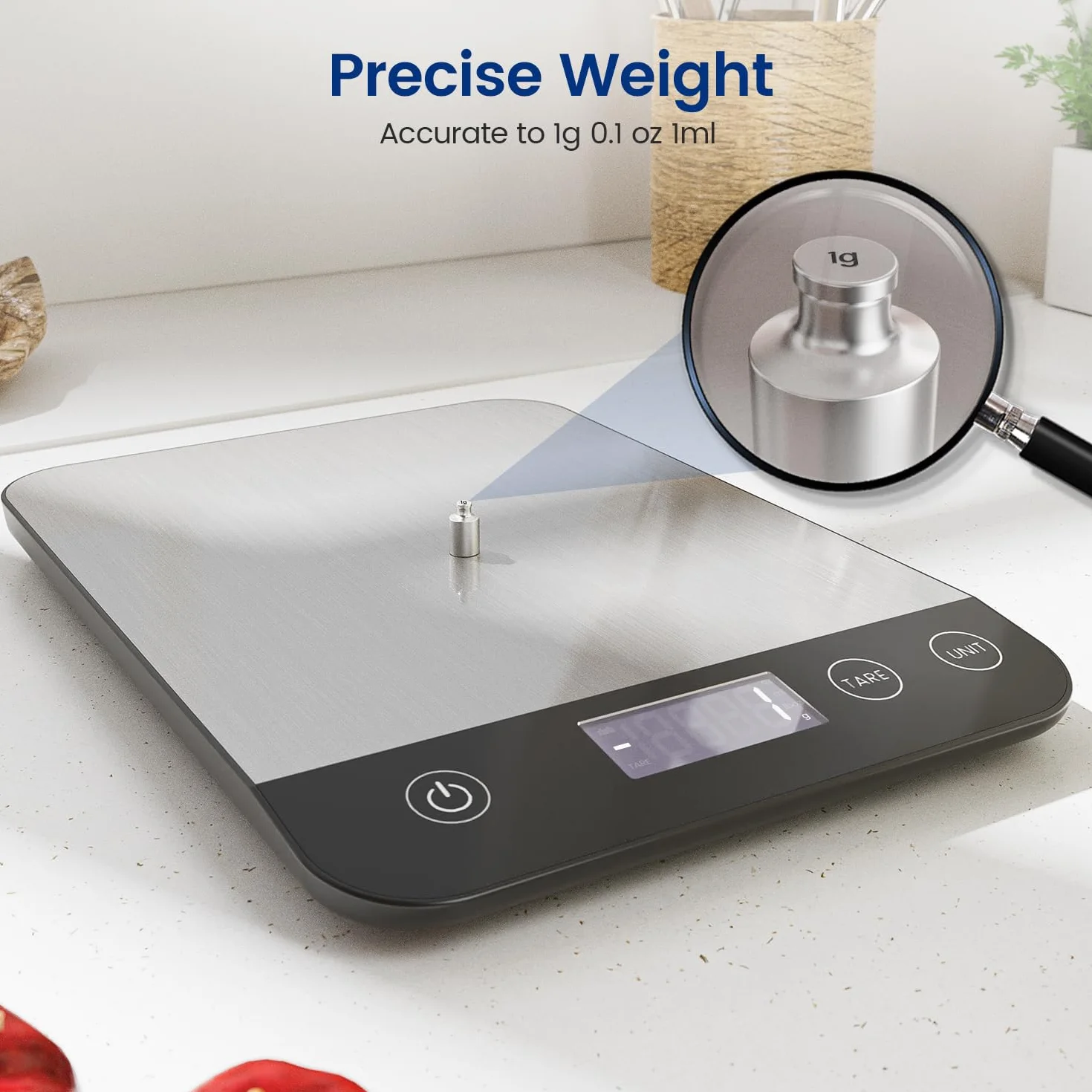 Bilancia Cucina Digitale Ricaricabile 15KG USB C Alta Precisione 1g/0.1oz Funzione Tare