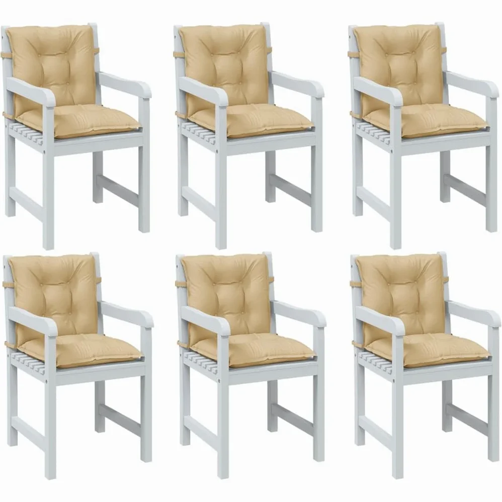 6 cuscini per sedia con schienale basso, beige, 100 x 50 x 7 cm, in tessuto, antiscivolo, con elastico e cordoncini, ergonomici per sedia da giardino, sala da pranzo e ufficio