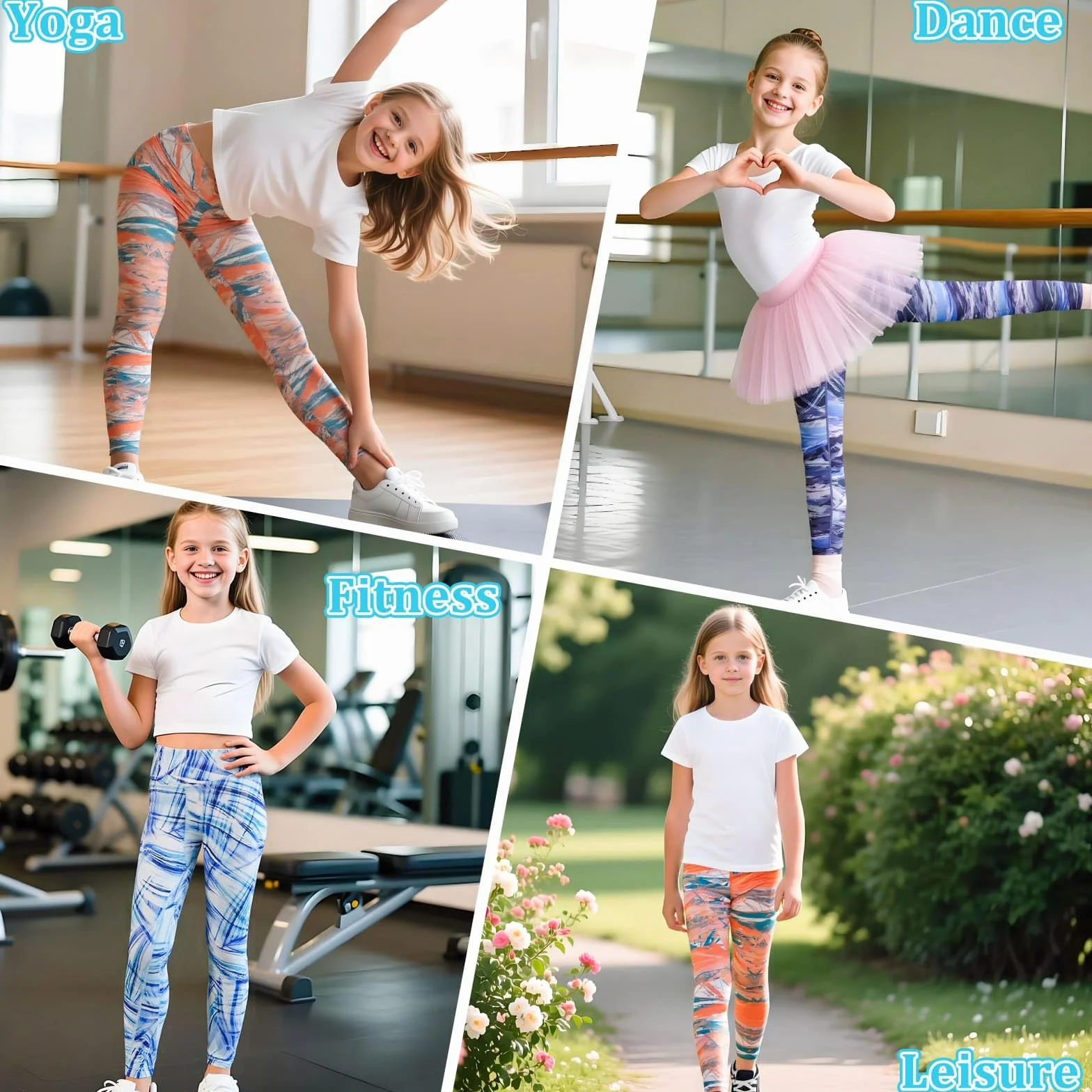Leggings per Bambina Ragazze Elastici Sportivi Pantaloni Colorati Stampati Lunghi Leggins Palestra Pantaloni Morbidi Yoga Pants Adolescenti Fitness Ginnastica Sport Abbigliamento 6-13 Anni