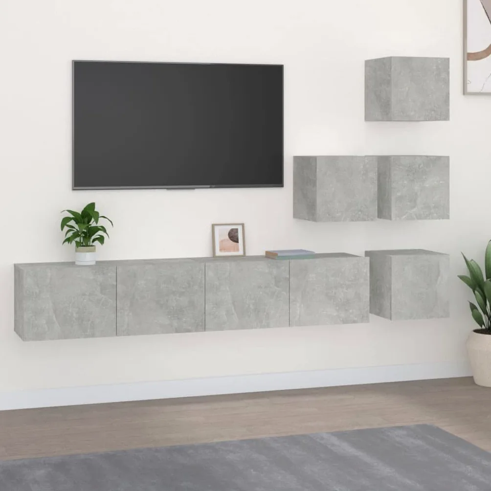 Mobile da parete per TV, grigio cemento, mobile TV sospeso in legno con design decorativo, offre ampio spazio per chiavi e blocchi appunti, facile da pulire con umido