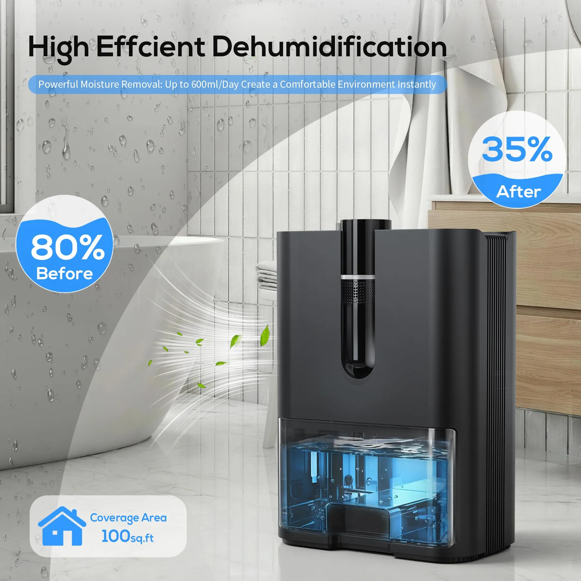 Deumidificatore Casa, 2500ML Dehumidifier per Casa Muffa, Deumidificatore Elettrico Silenzioso con Tubo di Scarico, Spegnimento Automatico, Modalità Sleep, Deumidificatori per Bagno,Camera,Armadio