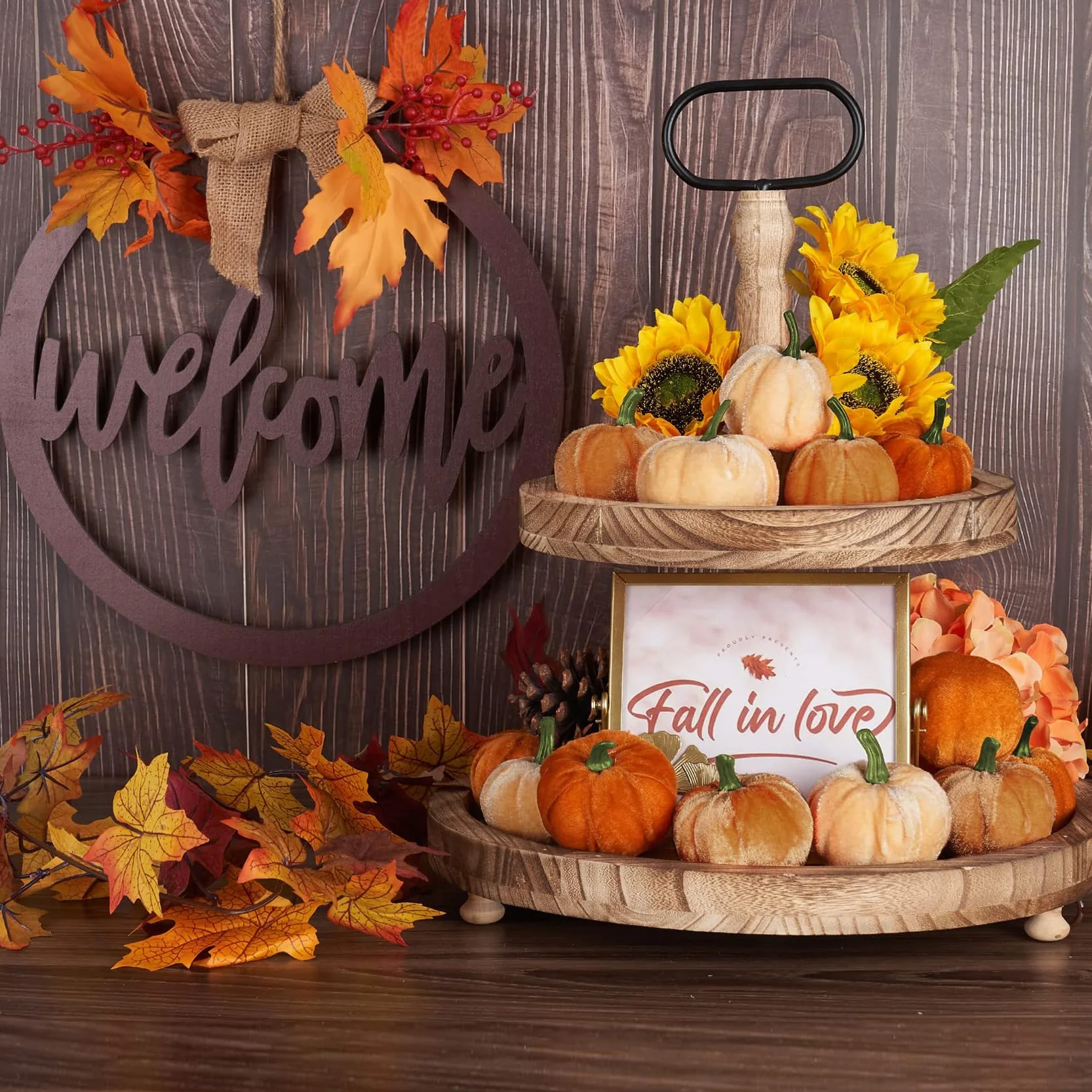 Décoration Autunnali Zucca 12 Pezzi Zucche di Velluto Artificiali per Halloween Ringraziamento