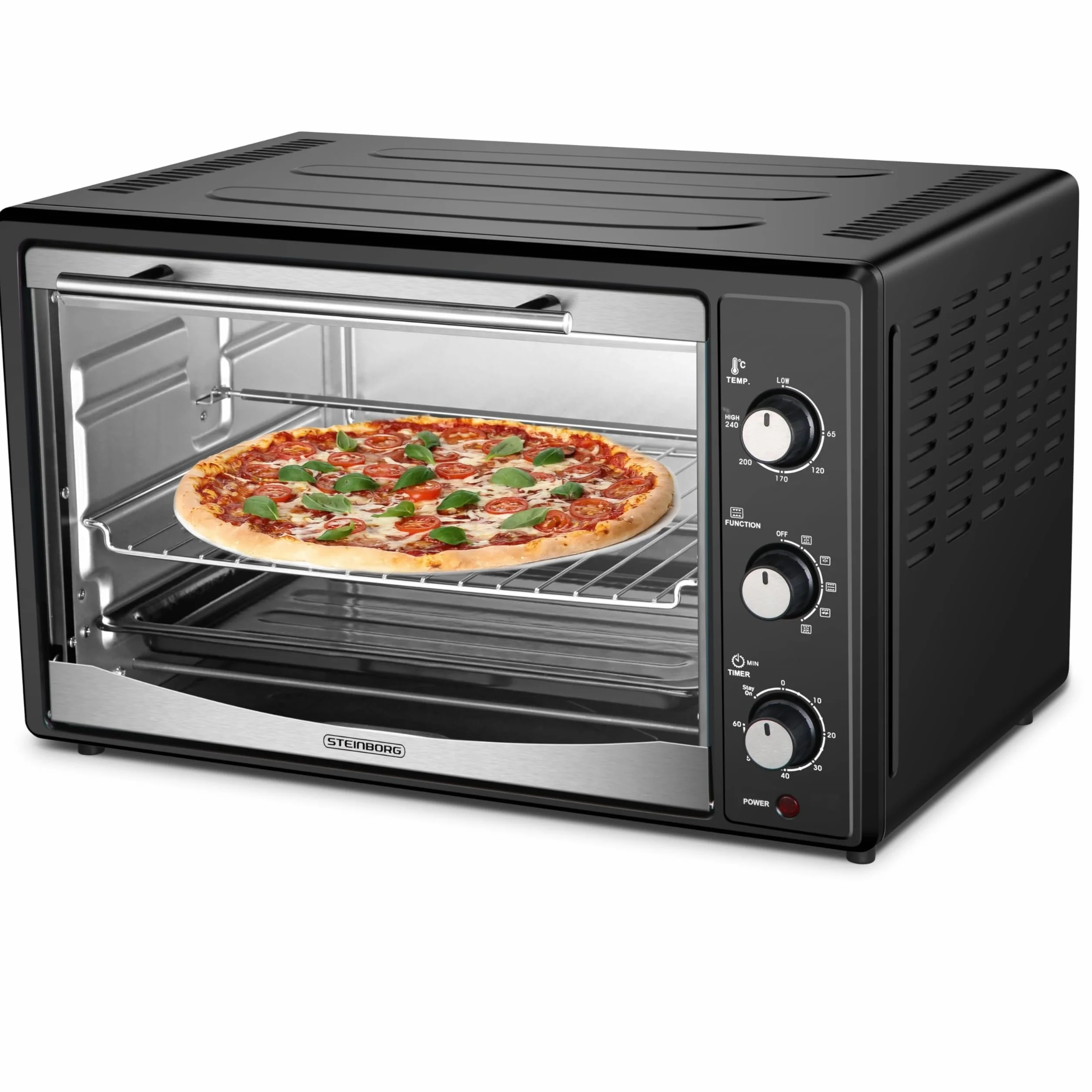 Forno da 45 litri con convezione, spiedino elettrico | 1800 Watt | forno a convezione | forno per pizza | illuminazione interna | teglia e griglia