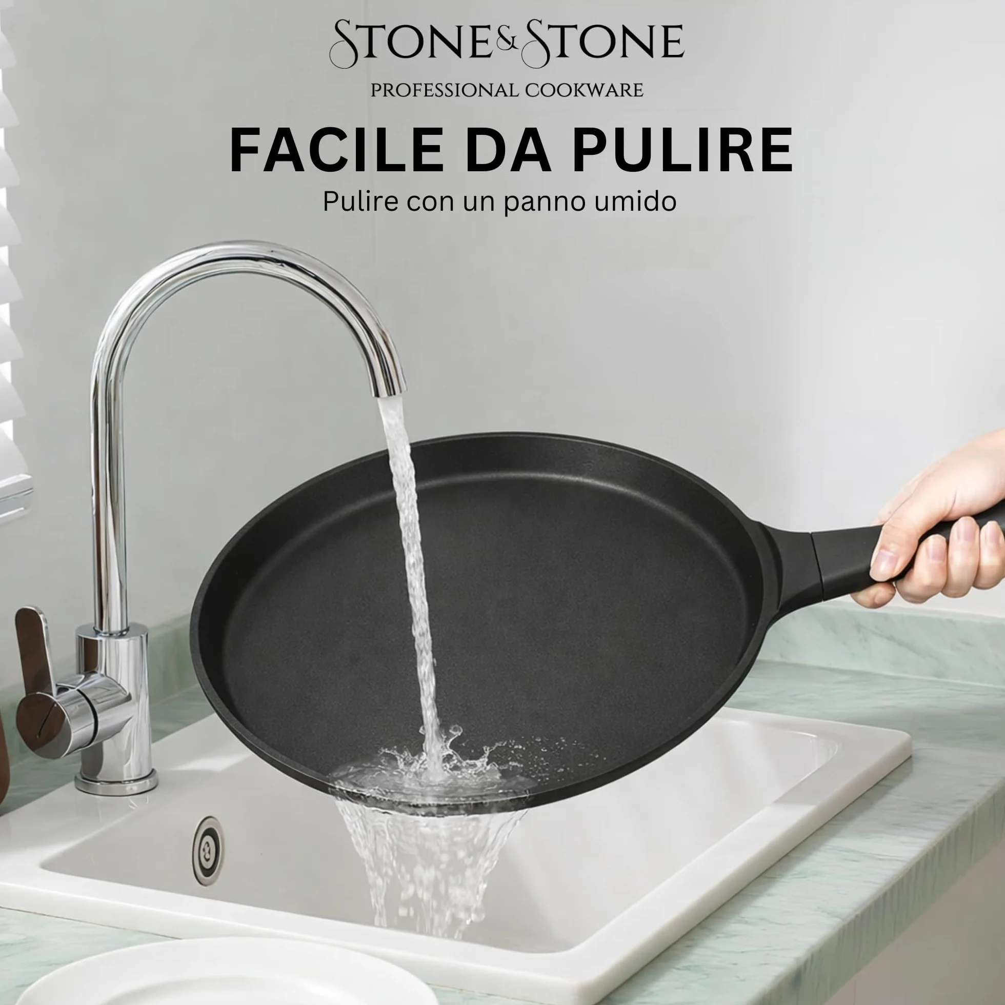 Stone&Stone Padella per Crepes e Pancake 26cm Antiaderente per Induzione e Gas | Crepiera con Rivestimento Ceramico Tedesco | Senza PFOA PFAS PTFE | Spatola e Stendi Pastella Inclusi