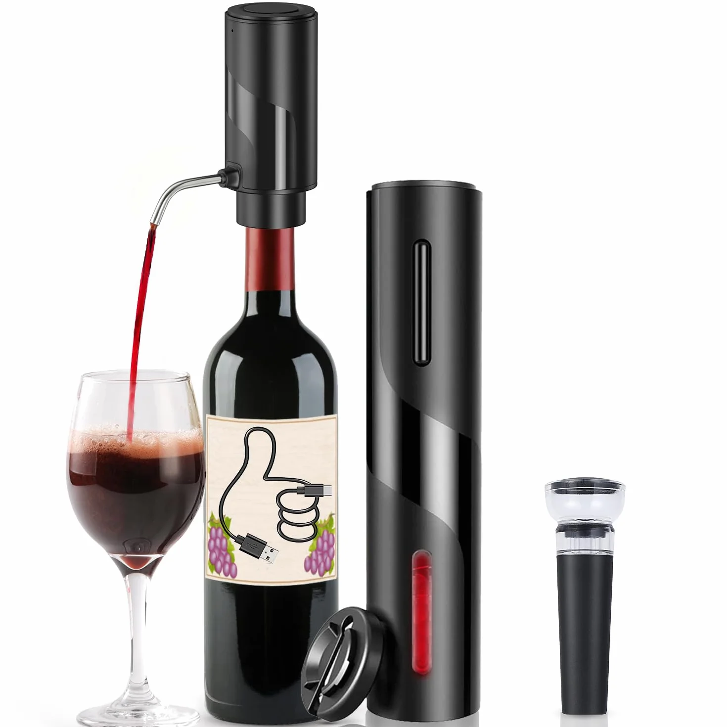 ZOYIDOUX Cavatappi Elettrico Ricaricabile Apribottiglie Vino 4 in 1 Kit Regalo