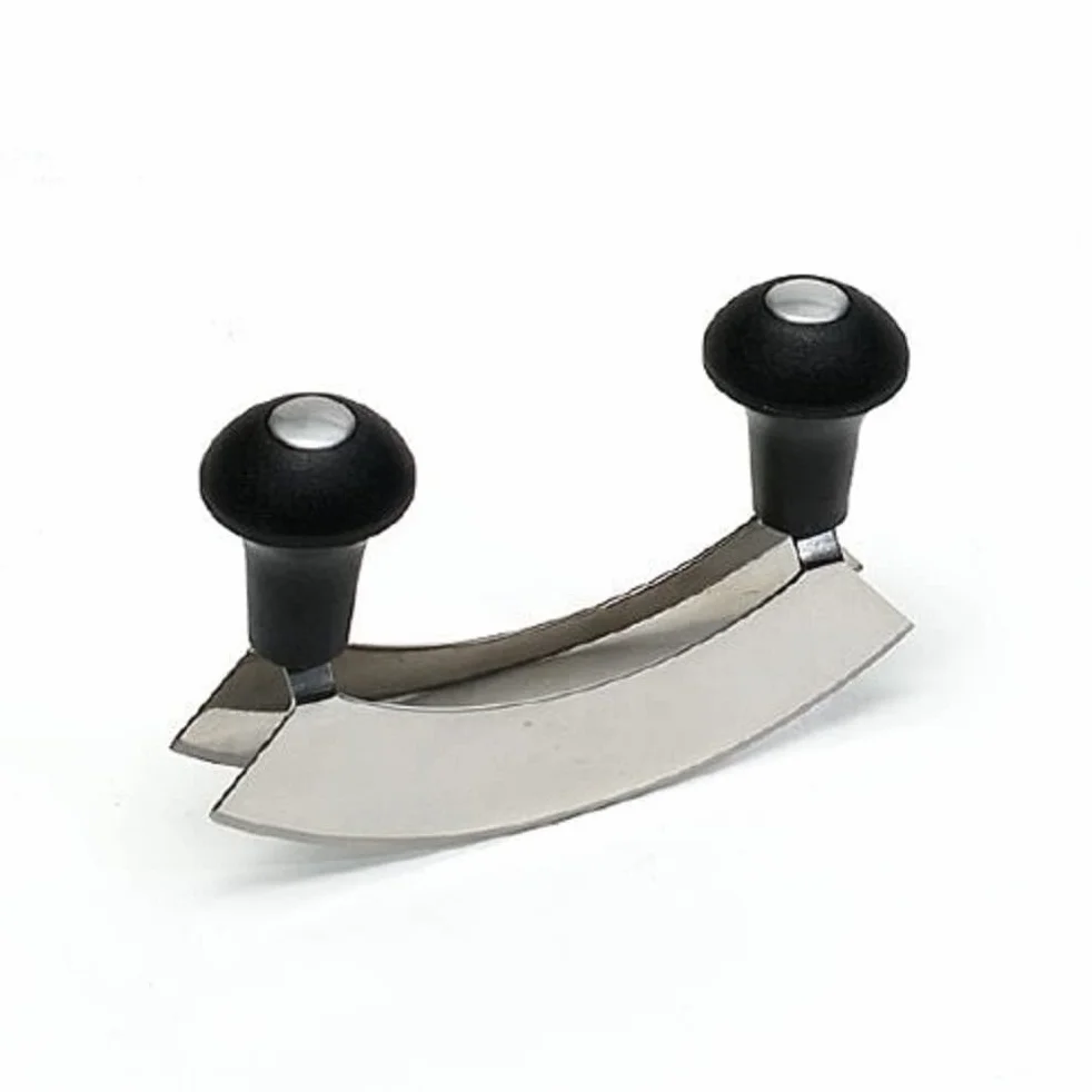 axentia Mezzaluna a Doppia Lama in Acciaio Inox con Manici in plastica, Coltello Cucina per tritare, sminuzzare, ca. 17 x 14 x 4 cm, Argento/Nero