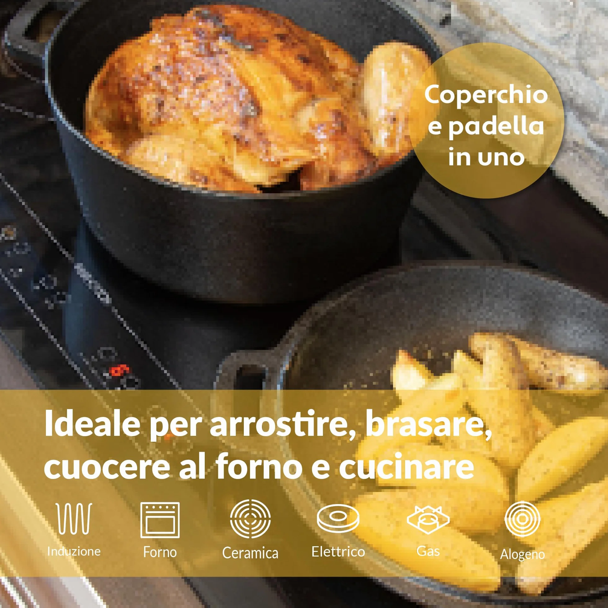 Chefarone Pentola in Ghisa 26 cm 4,6 l con Cestino per Lievitazione e Spatola – Pentola per Pane con Coperchio, Induzione e Forno – Multiuso per Cuocere, Arrostire, Brasare
