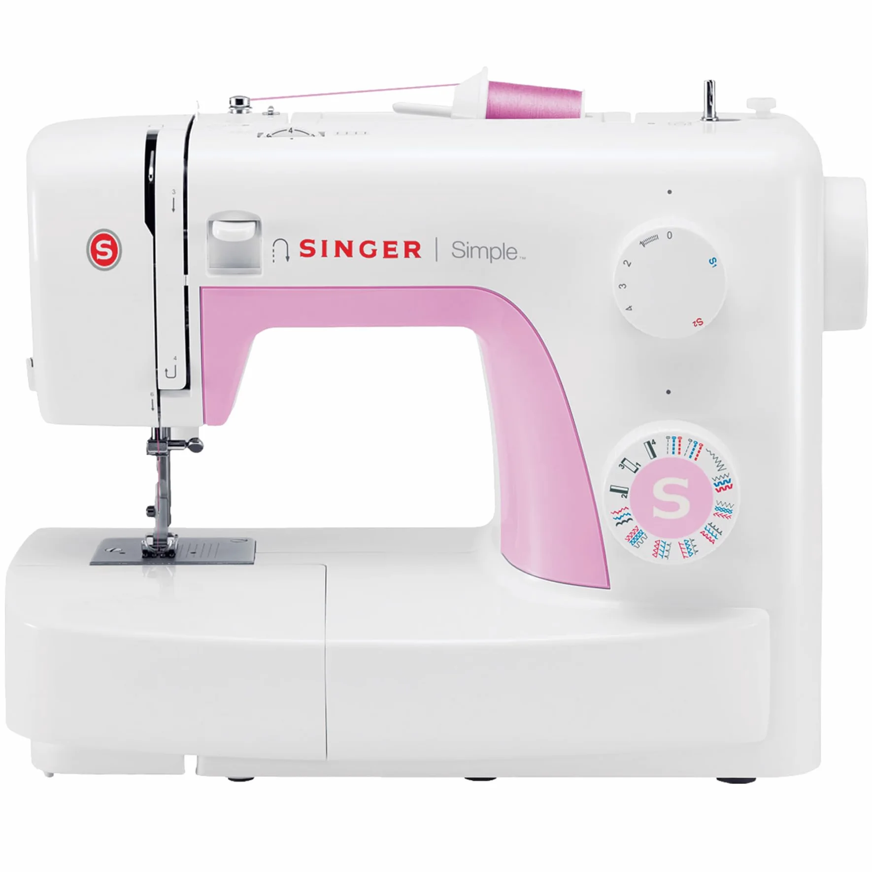 Singer Simple 3223, Macchina per cucire meccanica, 23 programmi essenziali, Bianco/Rosa