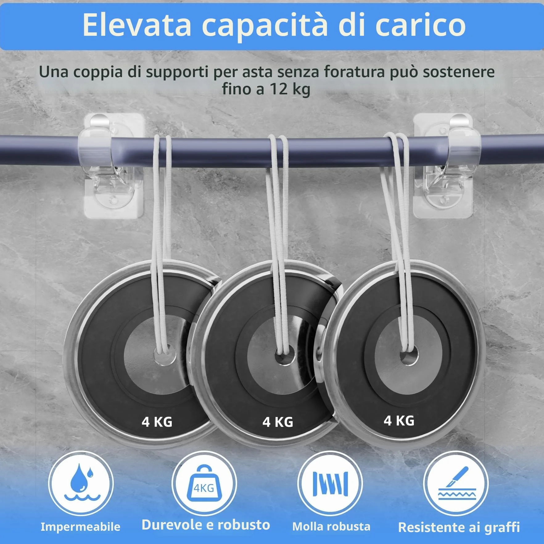 Ganci per Tende Senza Bucare, Ganci Adesivi per Tende con Viti, Staffa per Barre per Tende Trasparente 4 Pezzi