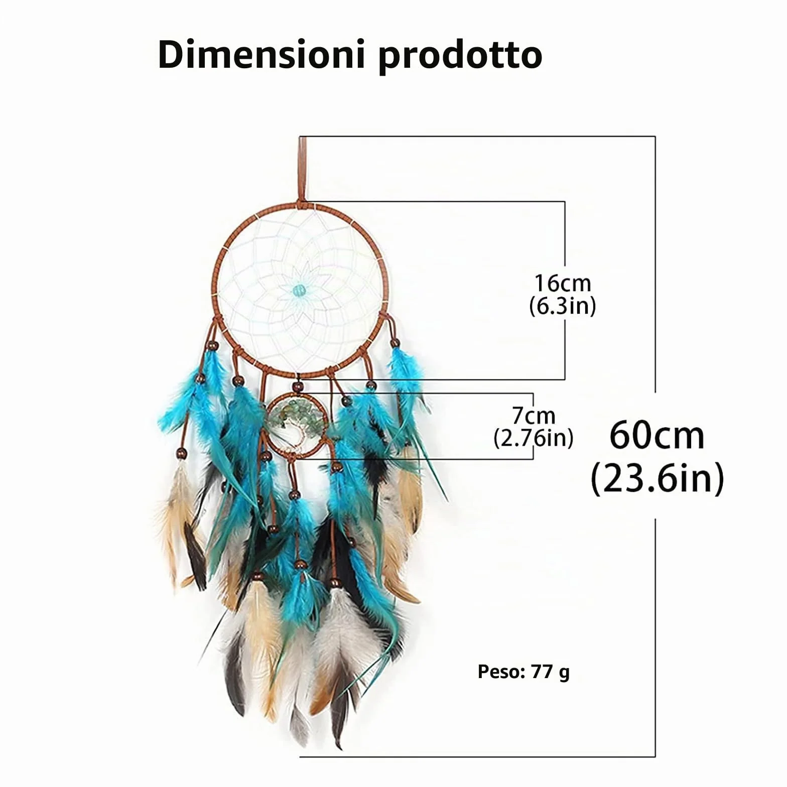 Acchiappasogni con piume fatto a mano per parete decorazione casa