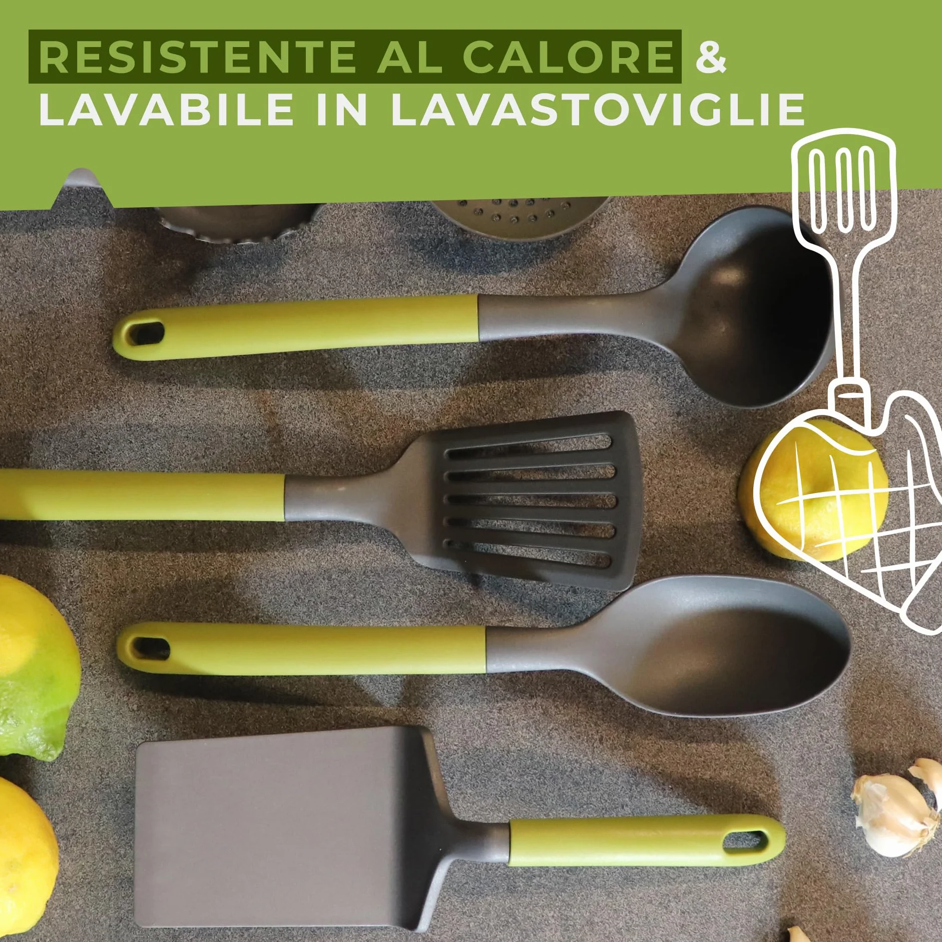 Fackelmann Paletta lasagne con manico in plastica riciclata, nylon resistente alte temperature