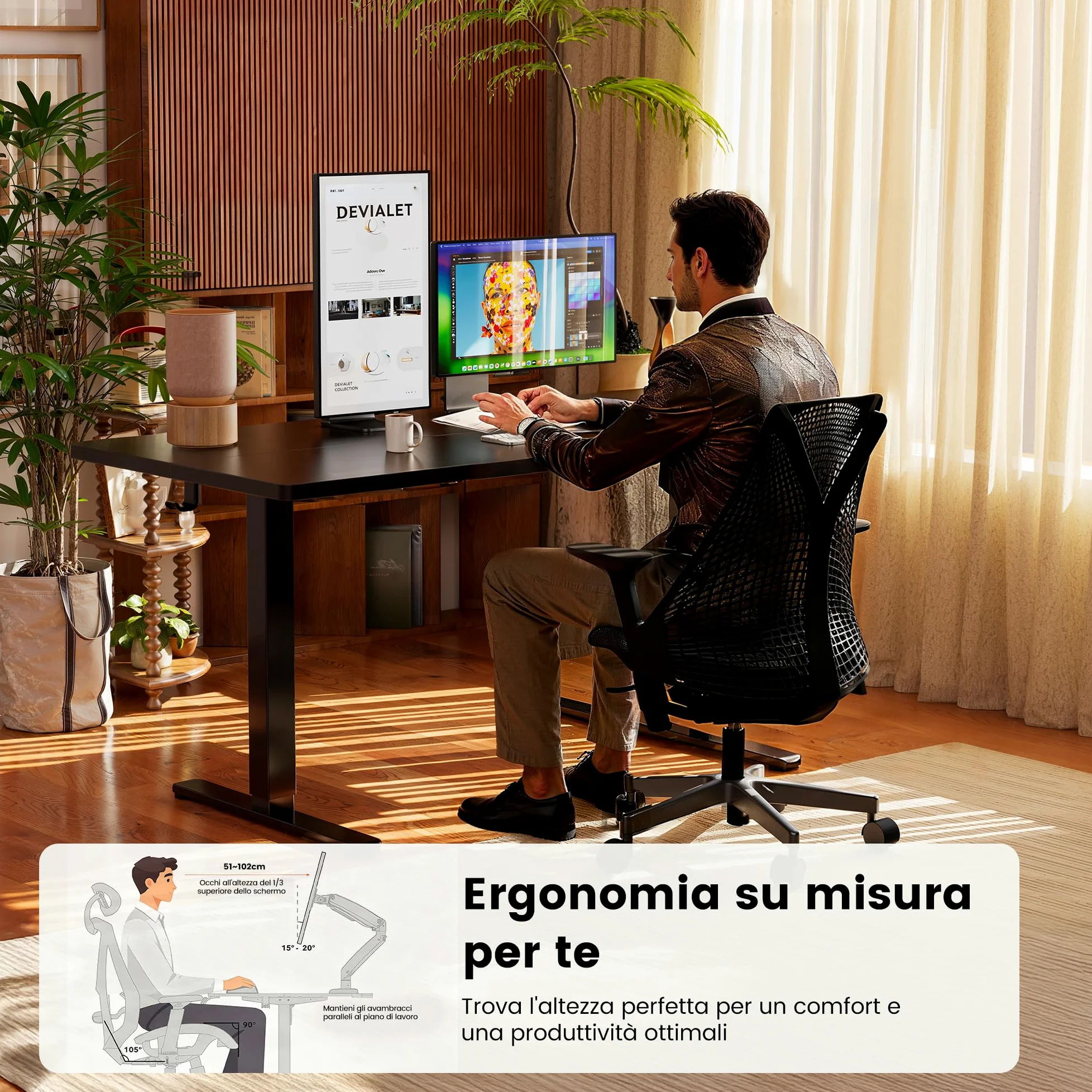 ErGear Scrivania Regolabile in Altezza, Scrivania Regolabile da Stazione in Piedi con Pannello Smart a 4 Memorie e Tavola Splice (160 x 80 cm, Nero)