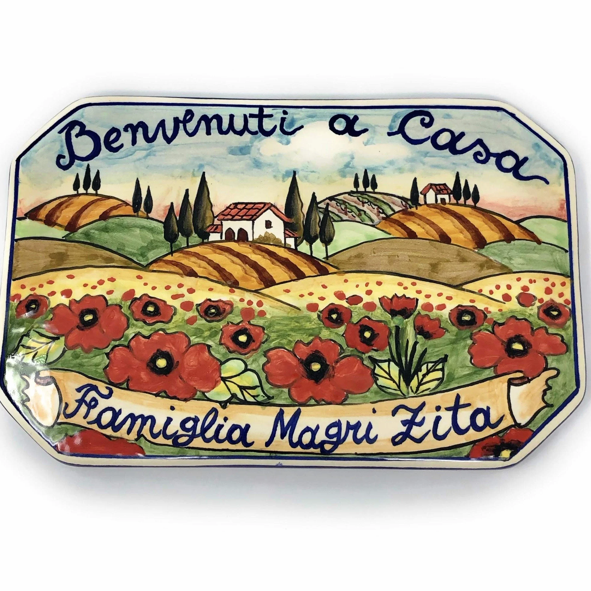 Ceramica italiana artistica numero civico 20x13 personalizzato decorazione paesaggio toscano fatta a mano
