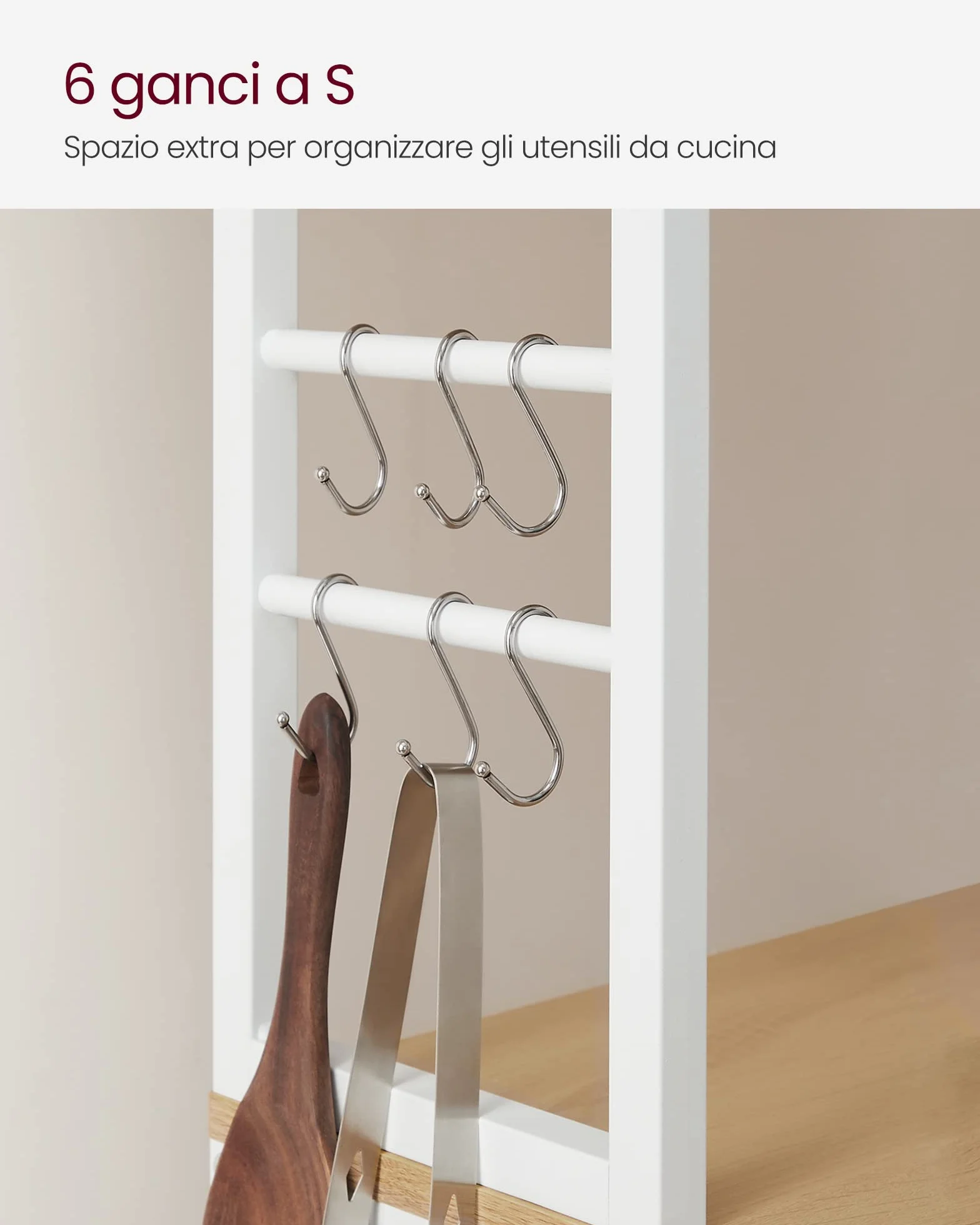 VASAGLE Scaffale Cucina 6 Ripiani Acciaio 40x60x167 cm Rovere Dorato e Bianco Nuvola KKS024W09