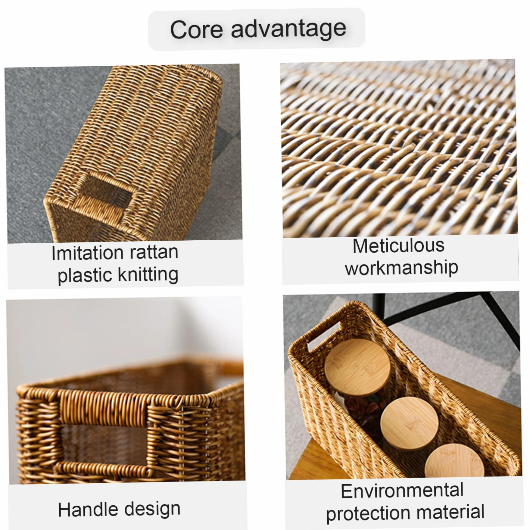 Portariviste in Rattan Intrecciato 15x10x9 Pollici Cestino Portaoggetti Rettangolare Marrone Chiaro