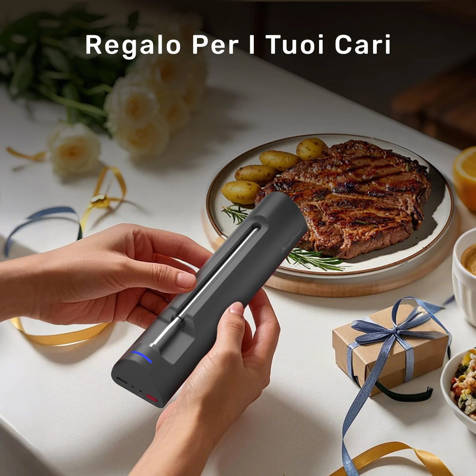 Termometro per carne Bluetooth 6 sensori IP69 impermeabile resistente all'olio precisione ±0,1°C monitoraggio app allarme