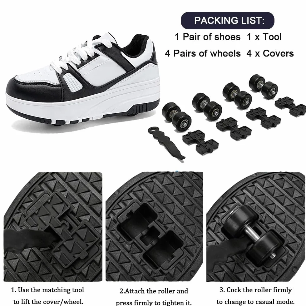 ENEN Scarpe con Rotelle Bambina Sportive Skateboard 4 Ruote Sneakers Outdoor Multisport Bianco Rosa Nero
