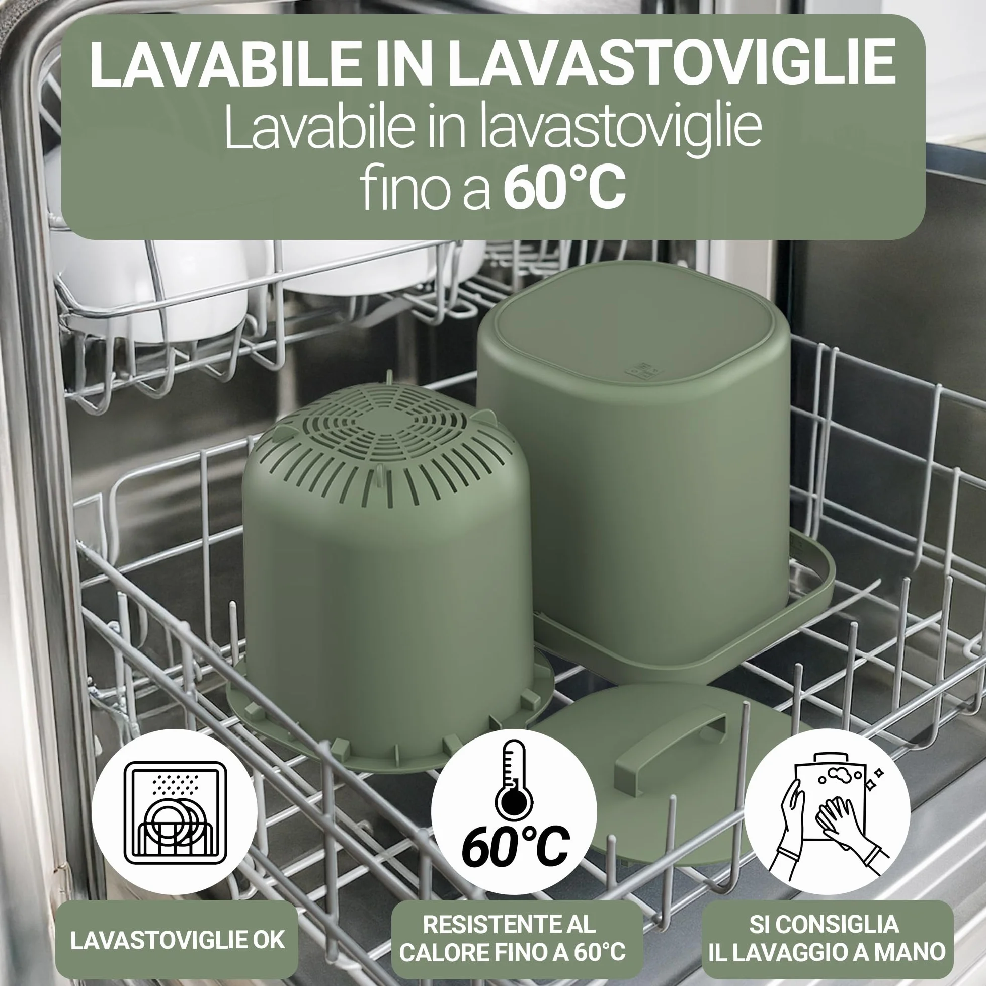 PTMS® Bidone Umido 6L – Cestino Umido coperchio da appendere e setaccio interno – Pattumiera Umido Cucina lavabile in lavastoviglie, compatta e funzionale – Disponibile in 5 colori