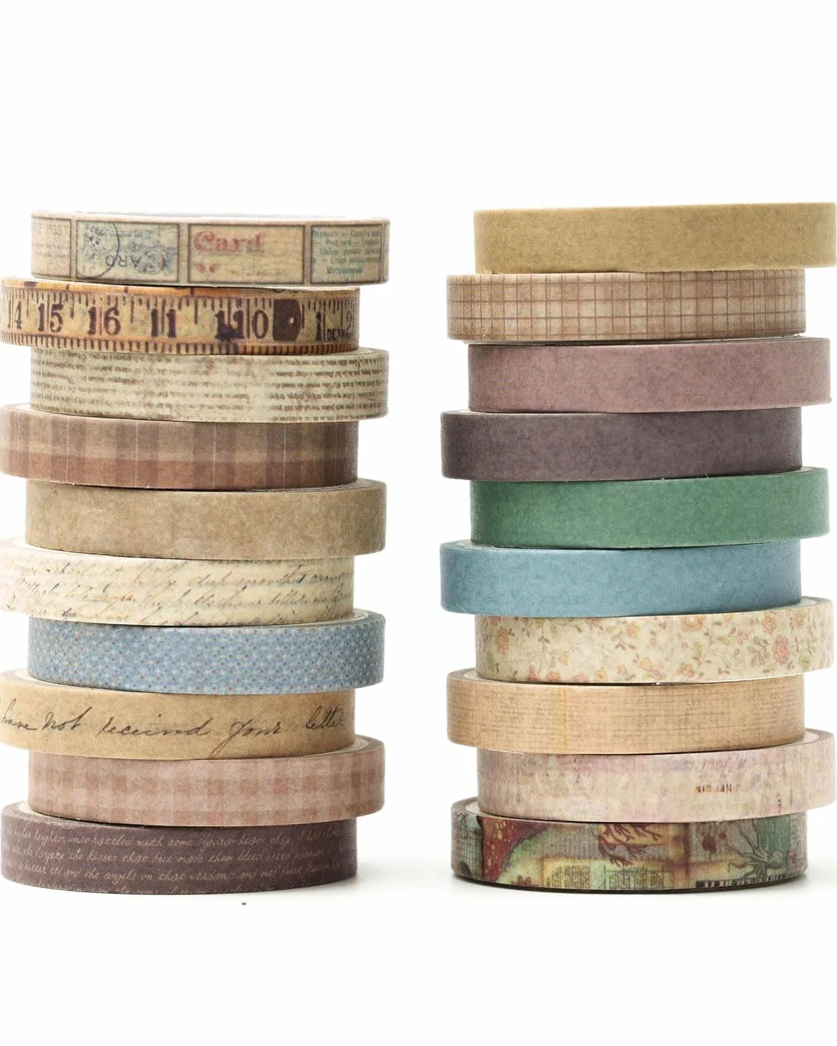 Vendemmia Washi Tape Set Magrissimo Retrò Nastro Adesivo Decorativo per giornali, decorazioni fai da te, diari, pianificatori, album di ritagli, confezioni(20 Rotoli)