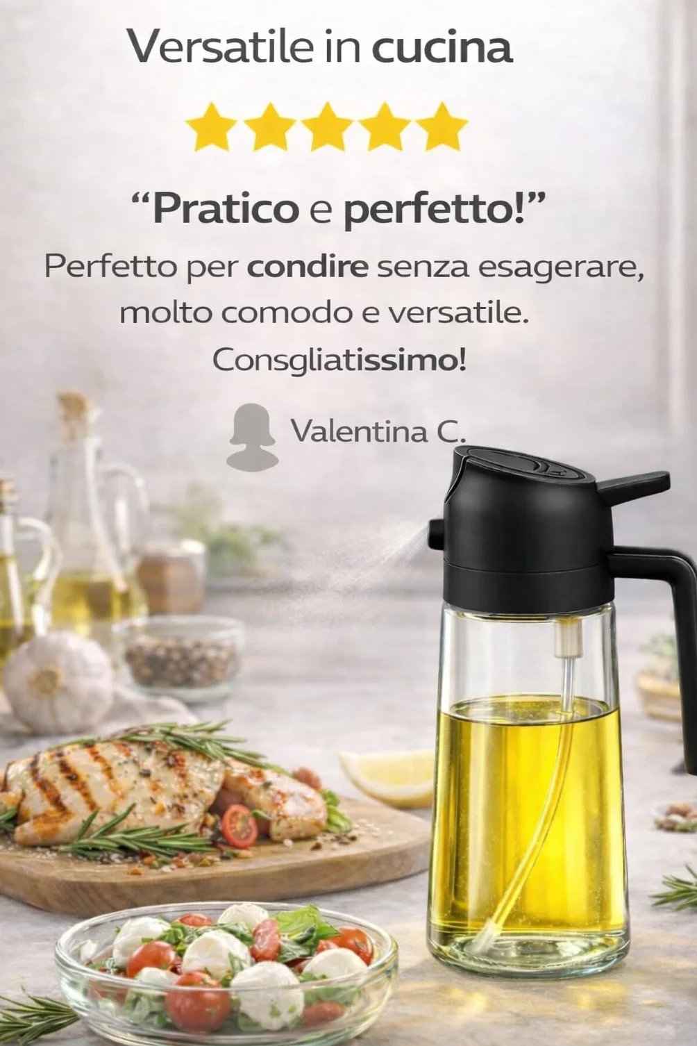 Spruzzino Olio Vetro 470 ml Cucina – Spray Dosatore Olio e Aceto Nebulizzazione Fine Antispreco