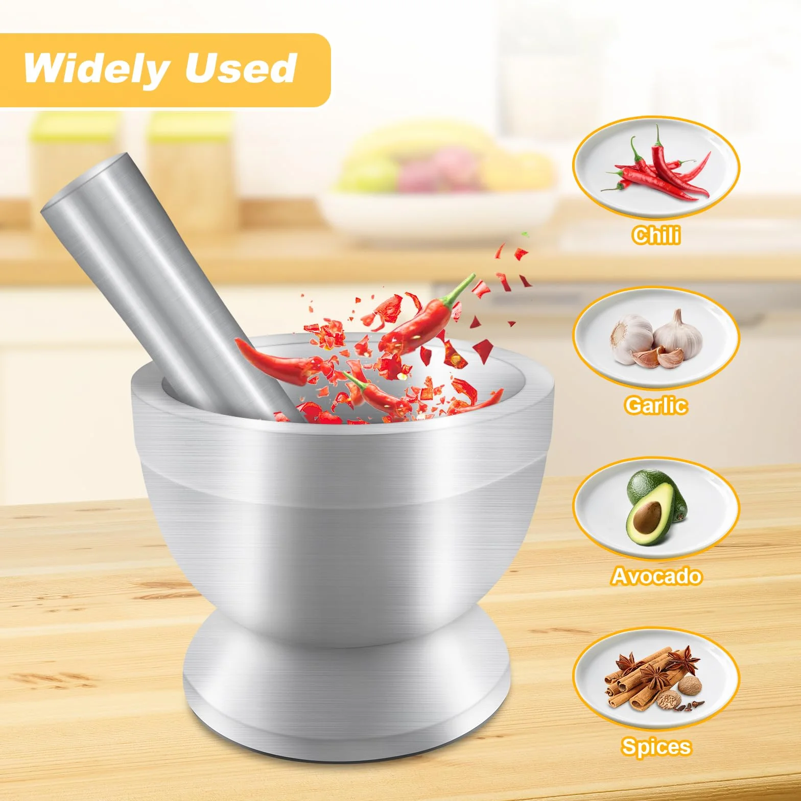 Xpieoyrm Mortaio con Pestello, Acciaio Inossidabile Mortaio e pestello ciotola per smerigliatrice con Coperchio in Silicone, piccolo mortaio da cucina con pestello, Trita Spezie, Erbe, Guacamole