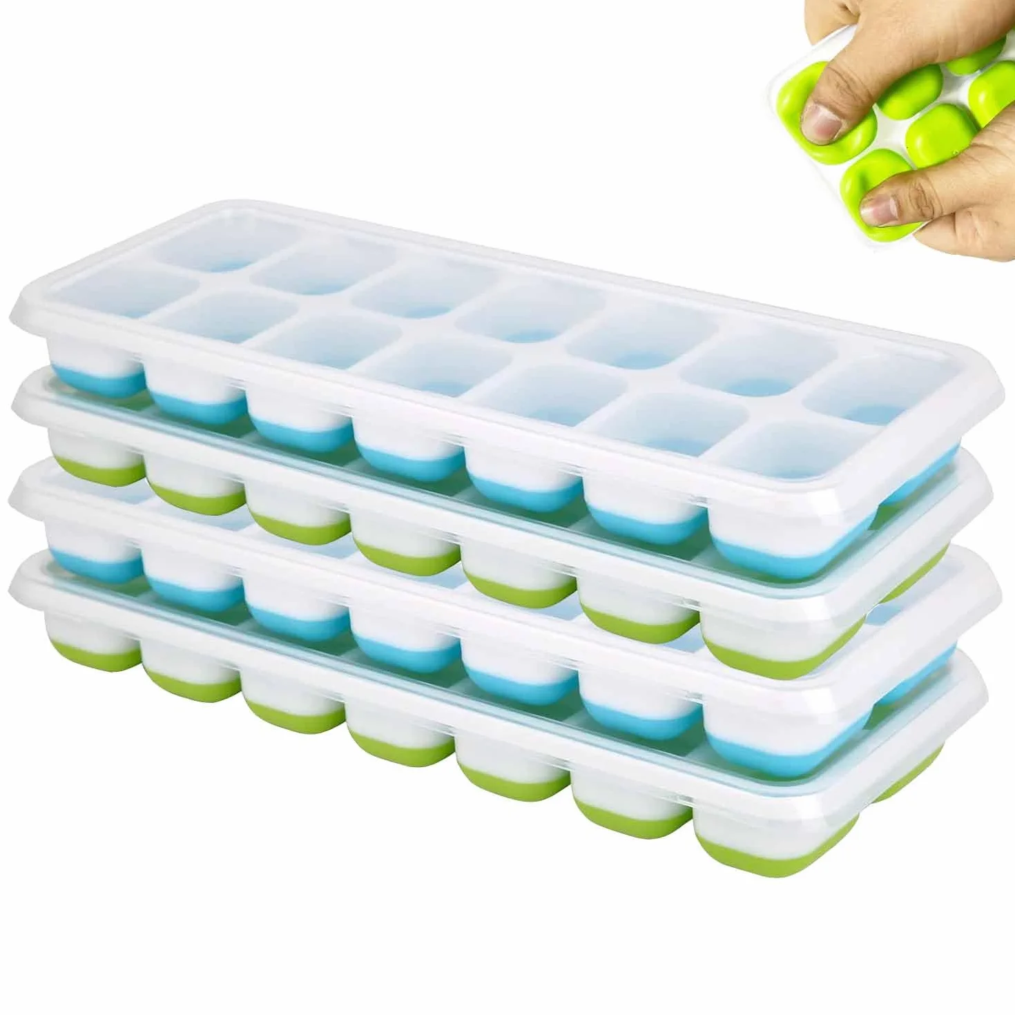 Stampi per Ghiaccio 4 Pezzi 56 Cubetti Riutilizzabili con Coperchio Antigoccia Senza BPA