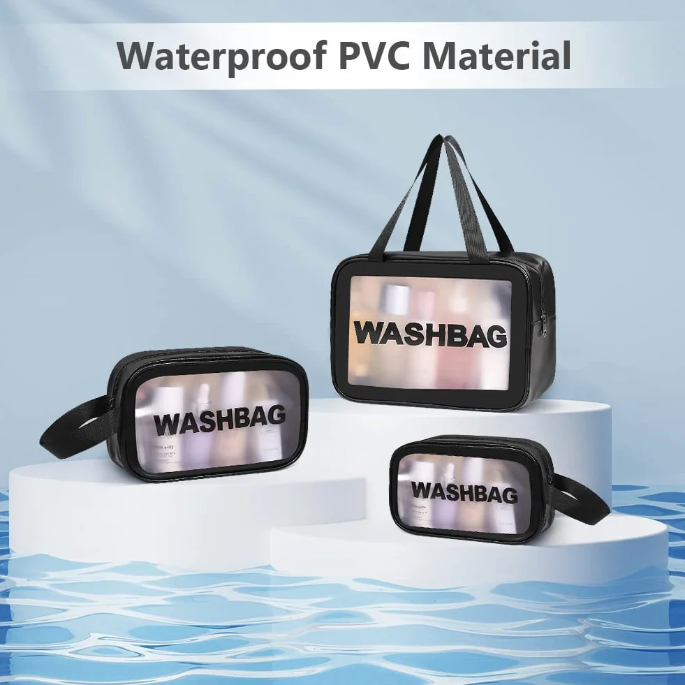 Aucuu Borse Da Toilette Trasparente 3 Pezzi PVC Trousse da Viaggio Impermeabile Borsa Cosmetici Portatile