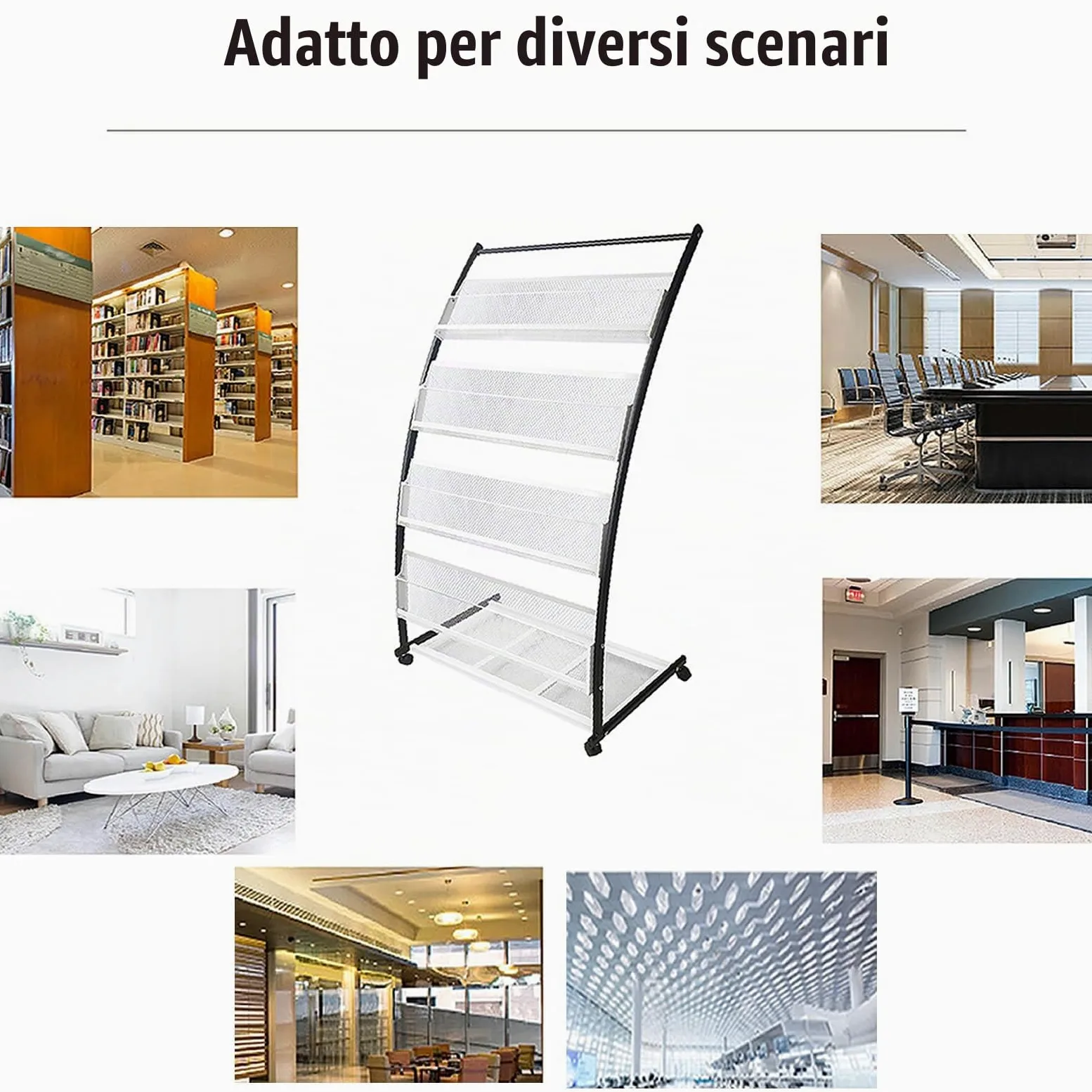 TUKA-i-AKUT Portariviste con 4 Ripiani + Ruote, Espositore da Pavimento per Pubblicazioni Brochure Riviste Giornali Letteratura Opuscoli, Porta Brochure in Acciaio Inossidabile, 60x40x113 CM TKD8692